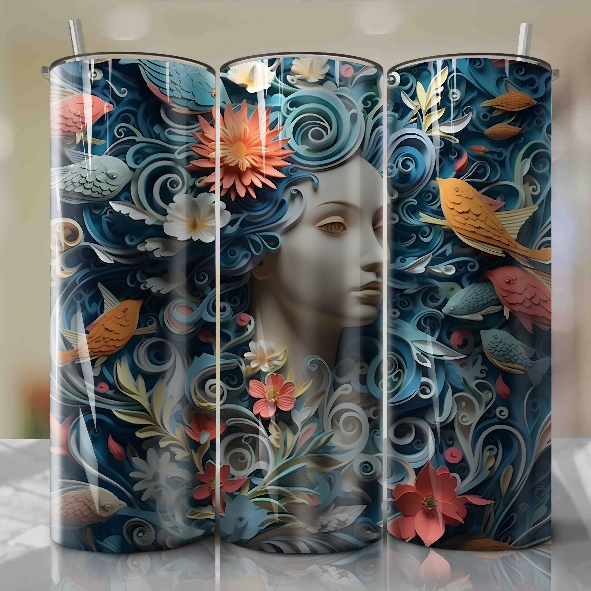 Sebastian 3D Floral Skinny Tumbler 20oz Wrap PNG - Sublimation - Digital Download