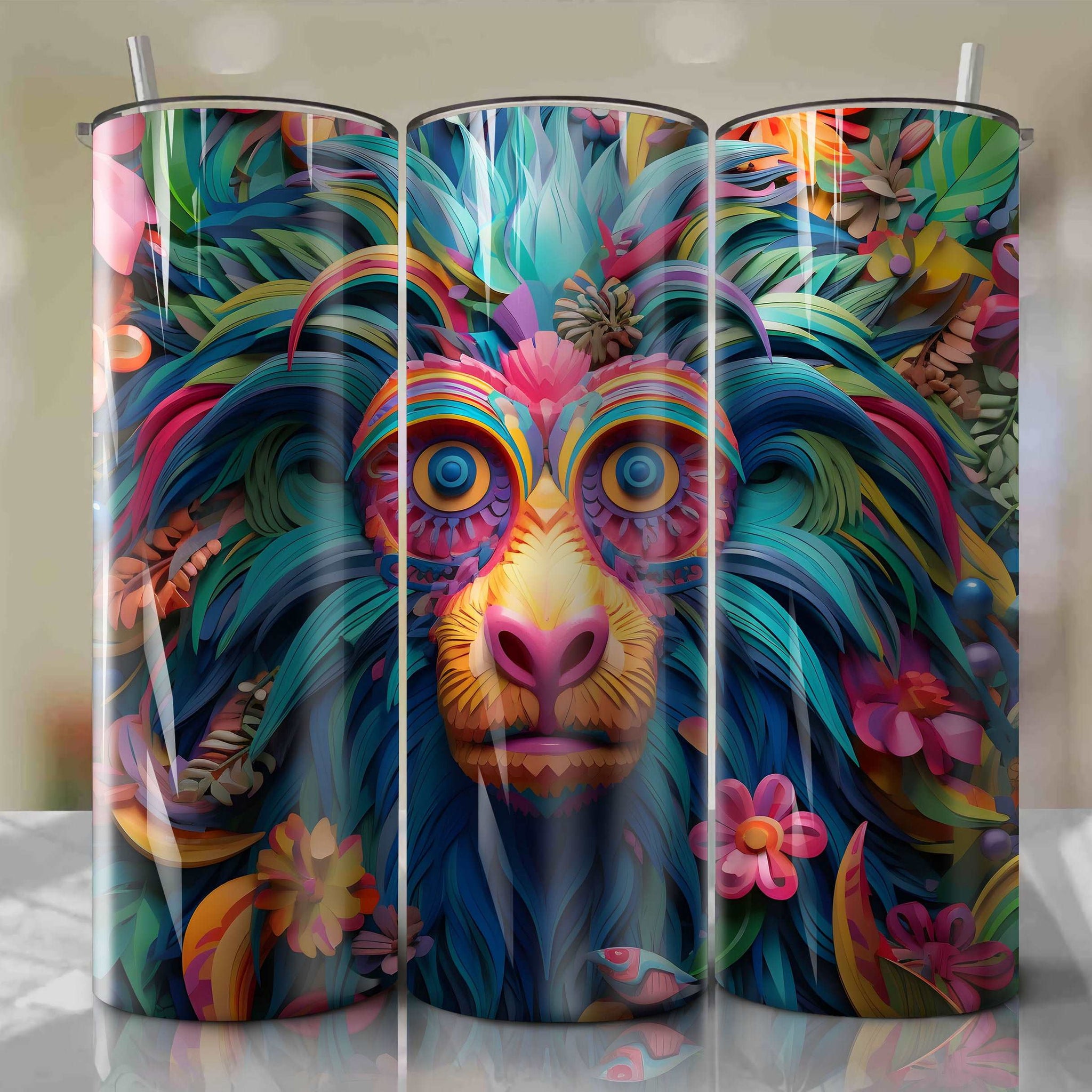 Rafiki 3D Floral Skinny Tumbler 20oz Wrap PNG - Sublimation - Digital Download