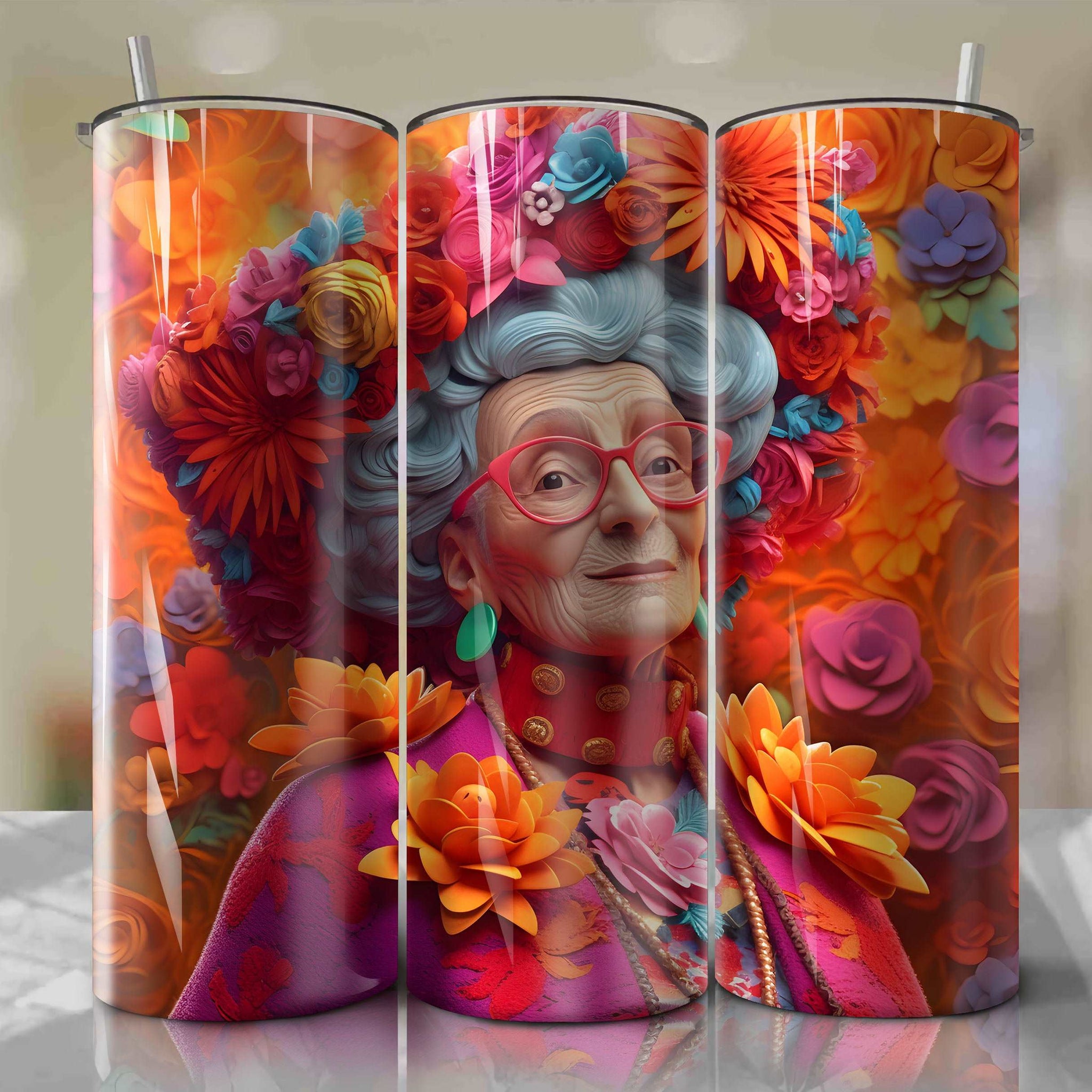 Abuelita Coco 3D Floral Skinny Tumbler 20oz Wrap PNG - Sublimation - Digital Download