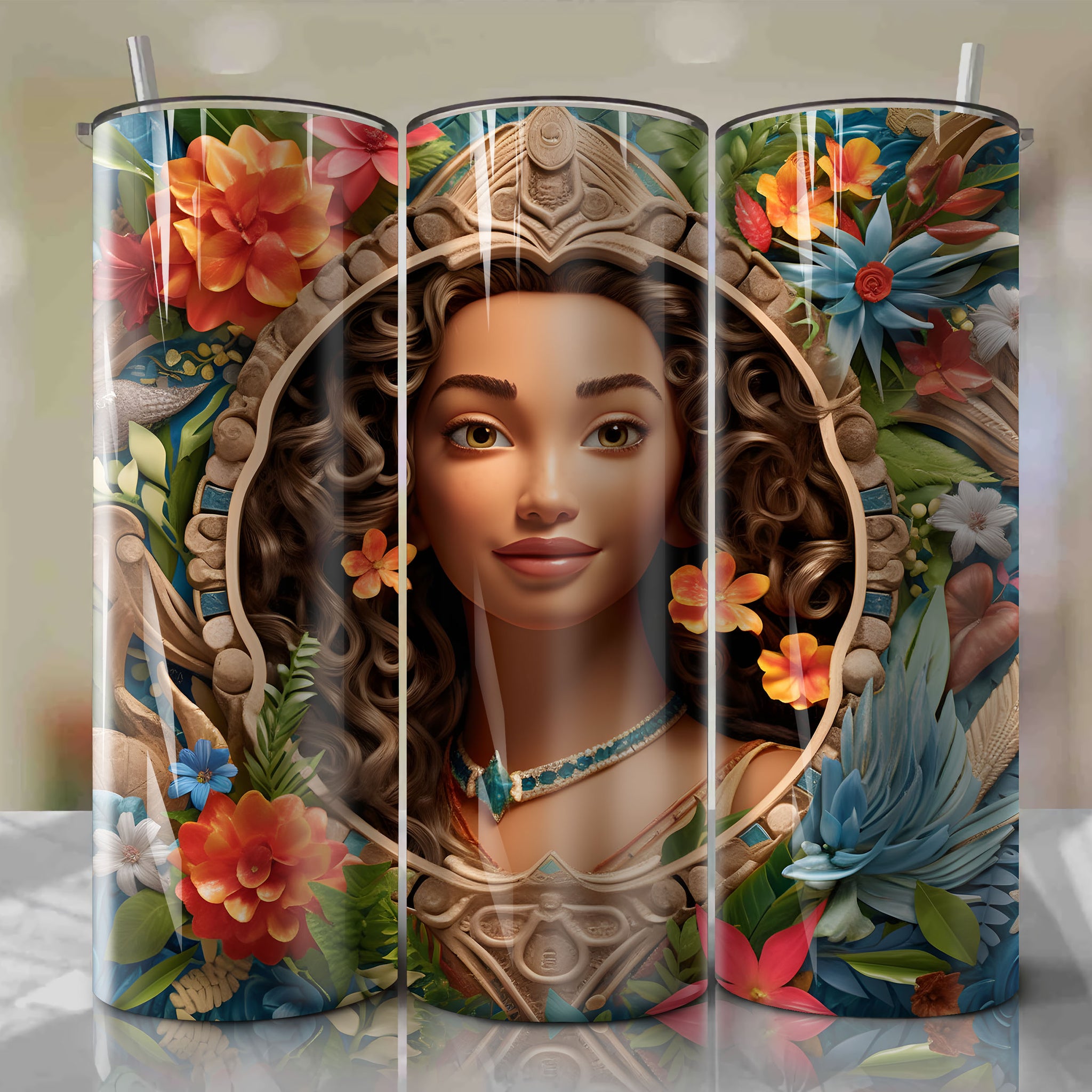 Maui 3D Floral Skinny Tumbler 20oz Wrap PNG - Sublimation - Digital Download