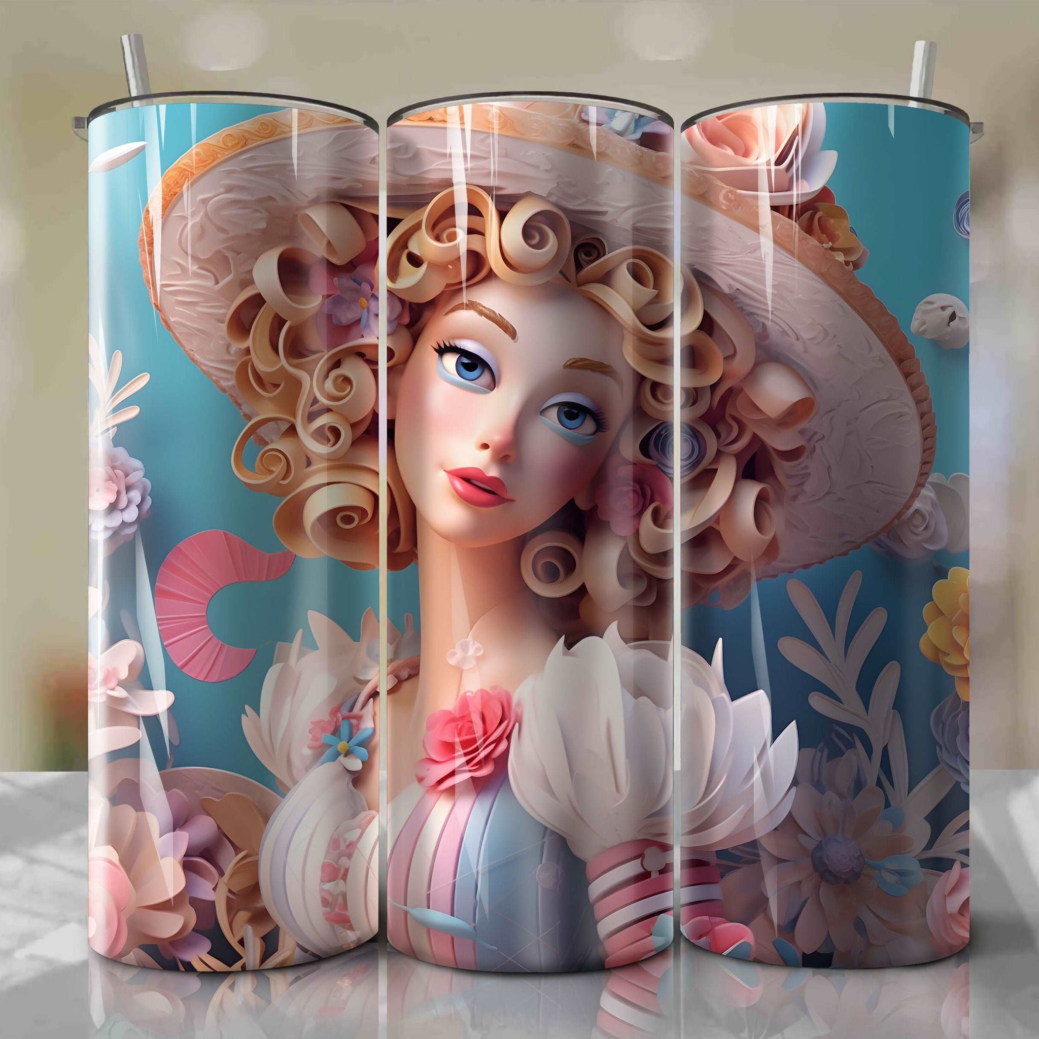 Bo Peep 3D Floral Skinny Tumbler 20oz Wrap PNG - Sublimation - Digital Download