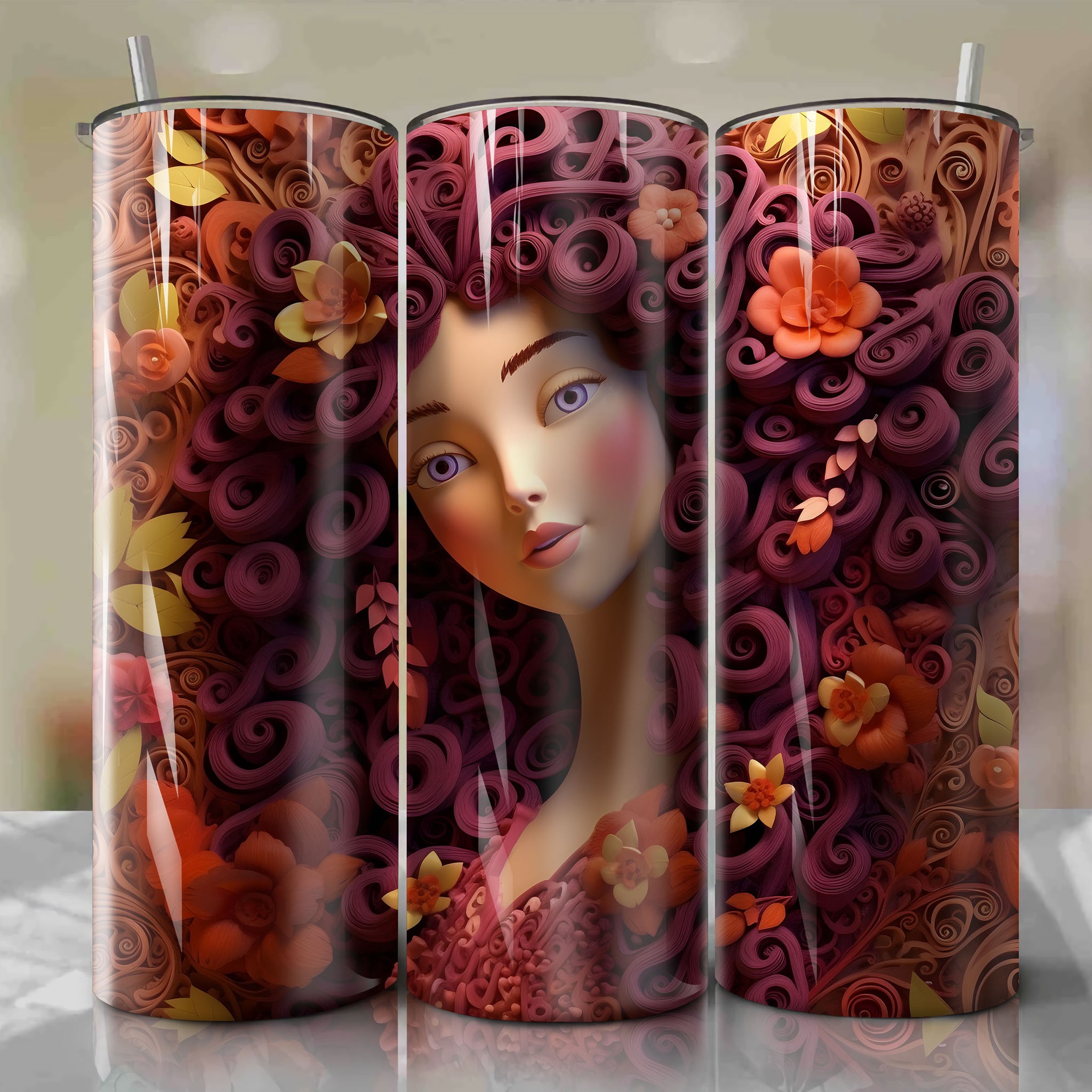 Mother Gothel 3D Floral Skinny Tumbler 20oz Wrap PNG - Sublimation - Digital Download