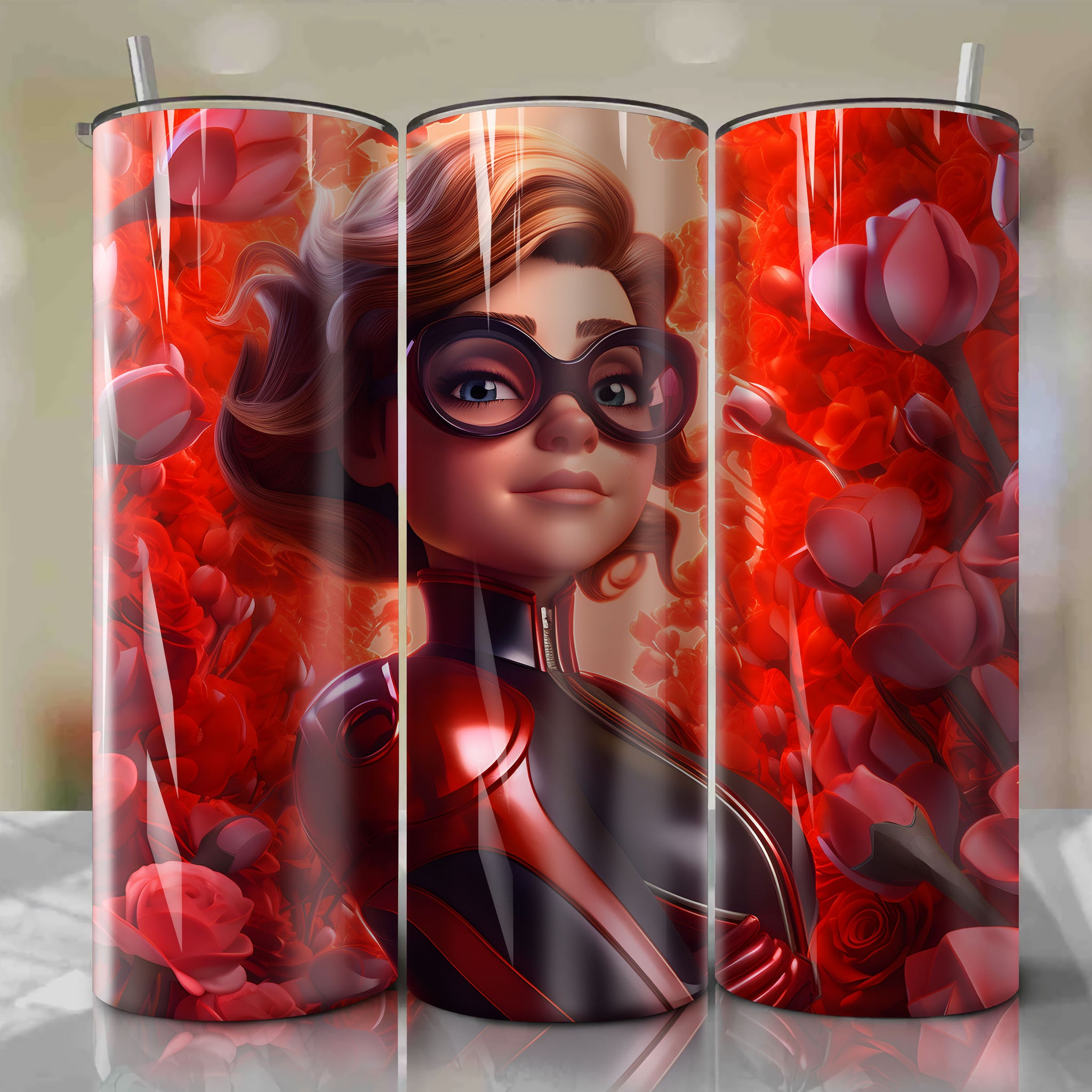 Elastigirl 3D Floral Skinny Tumbler 20oz Wrap PNG - Sublimation - Digital Download