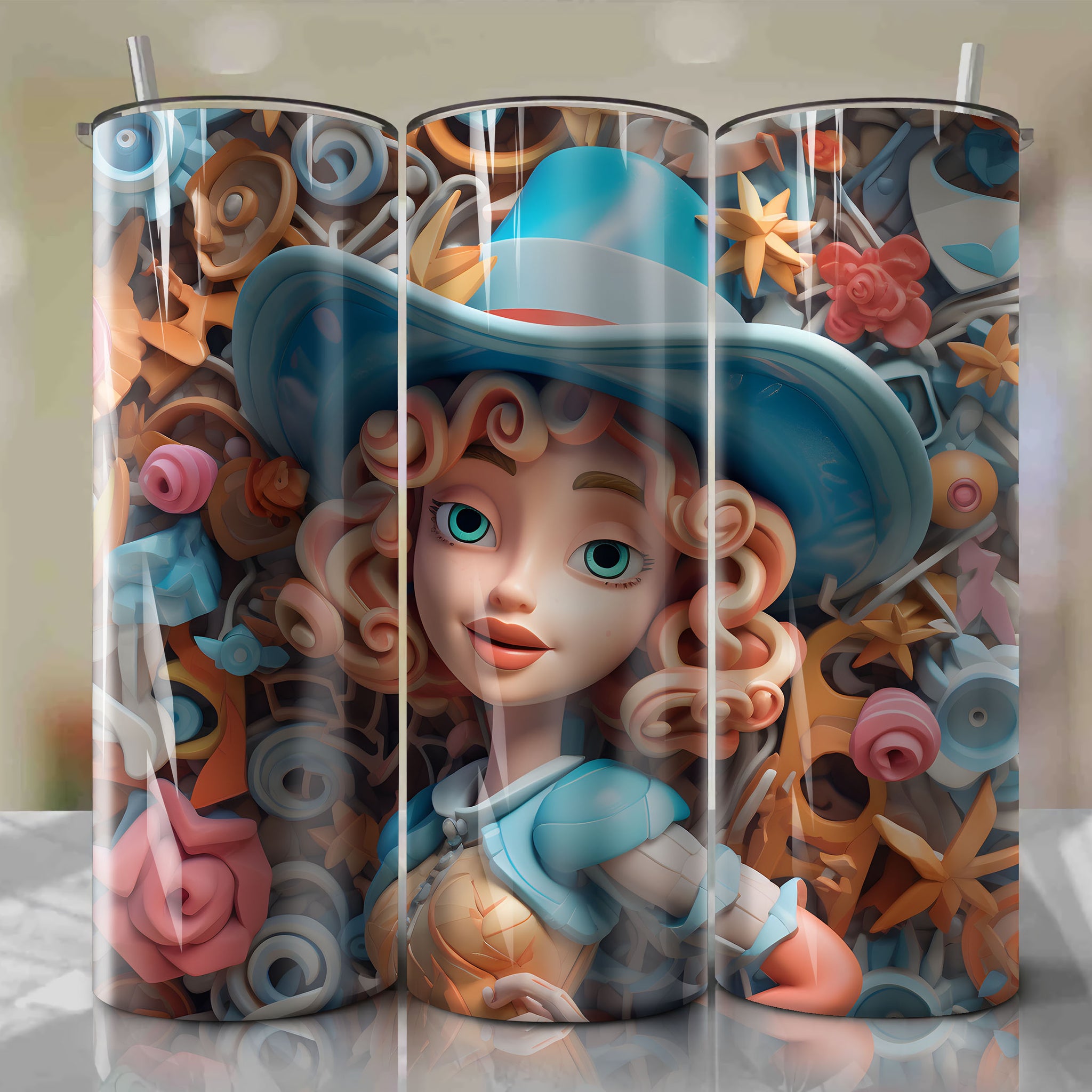 Trixie 3D Floral Skinny Tumbler 20oz Wrap PNG - Sublimation - Digital Download