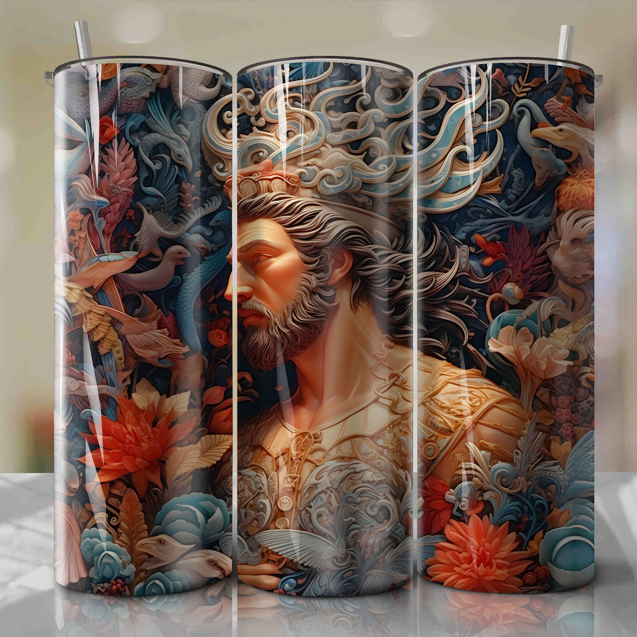 Philoctetes Phil 3D Floral Skinny Tumbler 20oz Wrap PNG - Sublimation - Digital Download