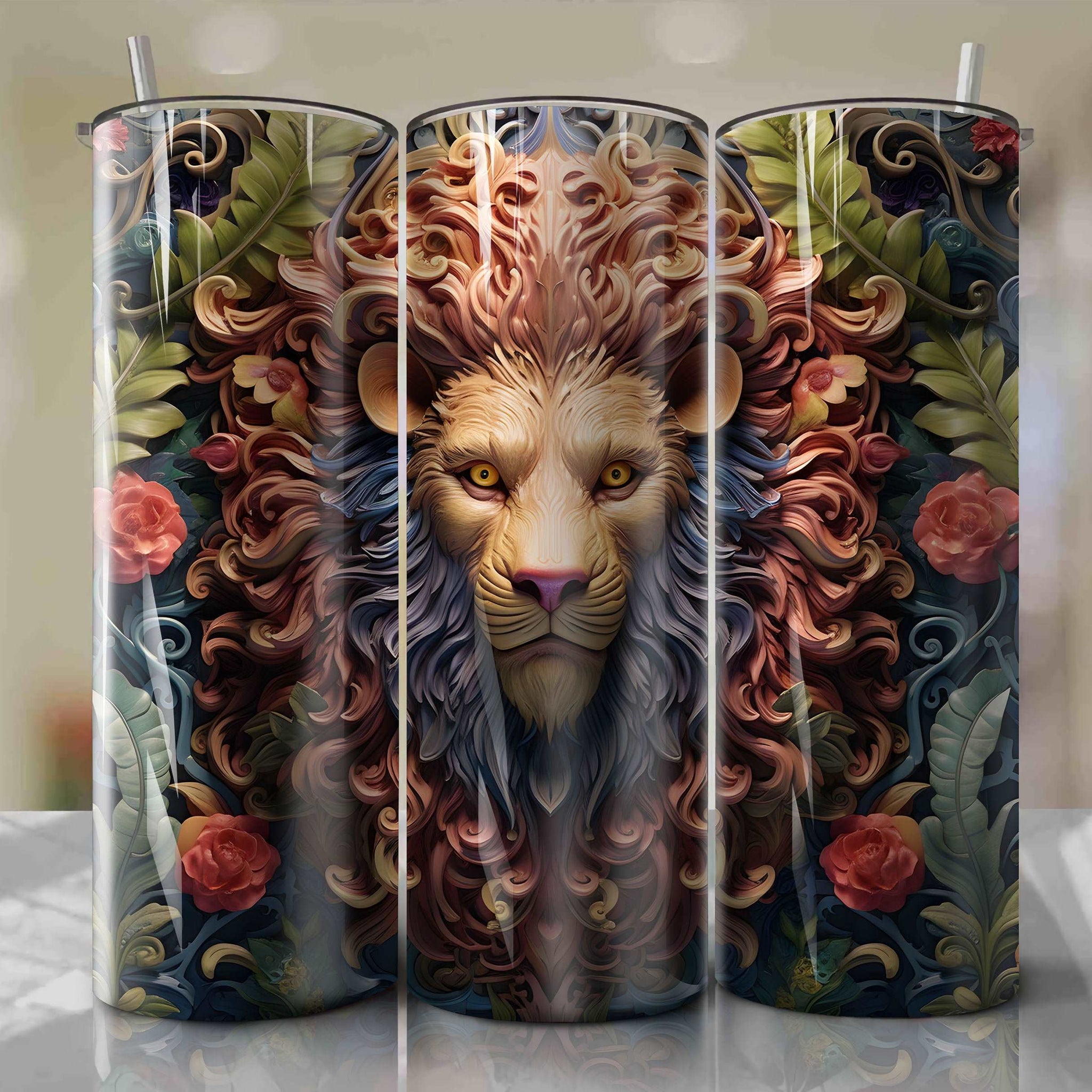 Beast 3D Floral Skinny Tumbler 20oz Wrap PNG - Sublimation - Digital Download