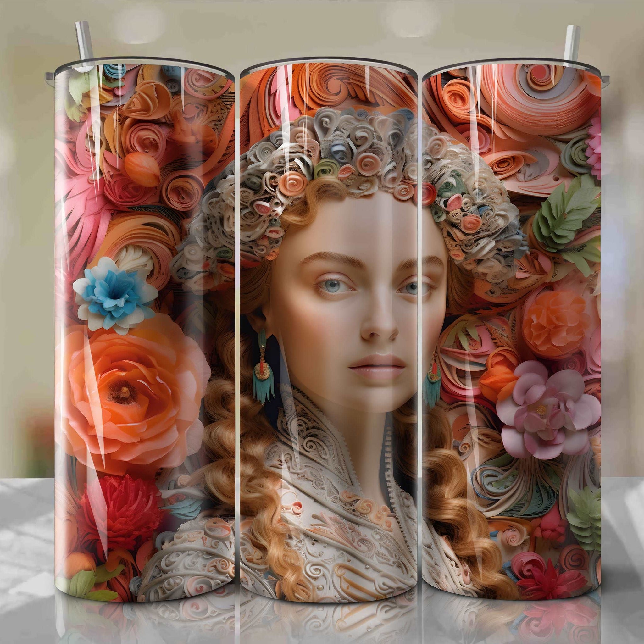 Elizabeth Swann 3D Floral Skinny Tumbler 20oz Wrap PNG - Sublimation - Digital Download