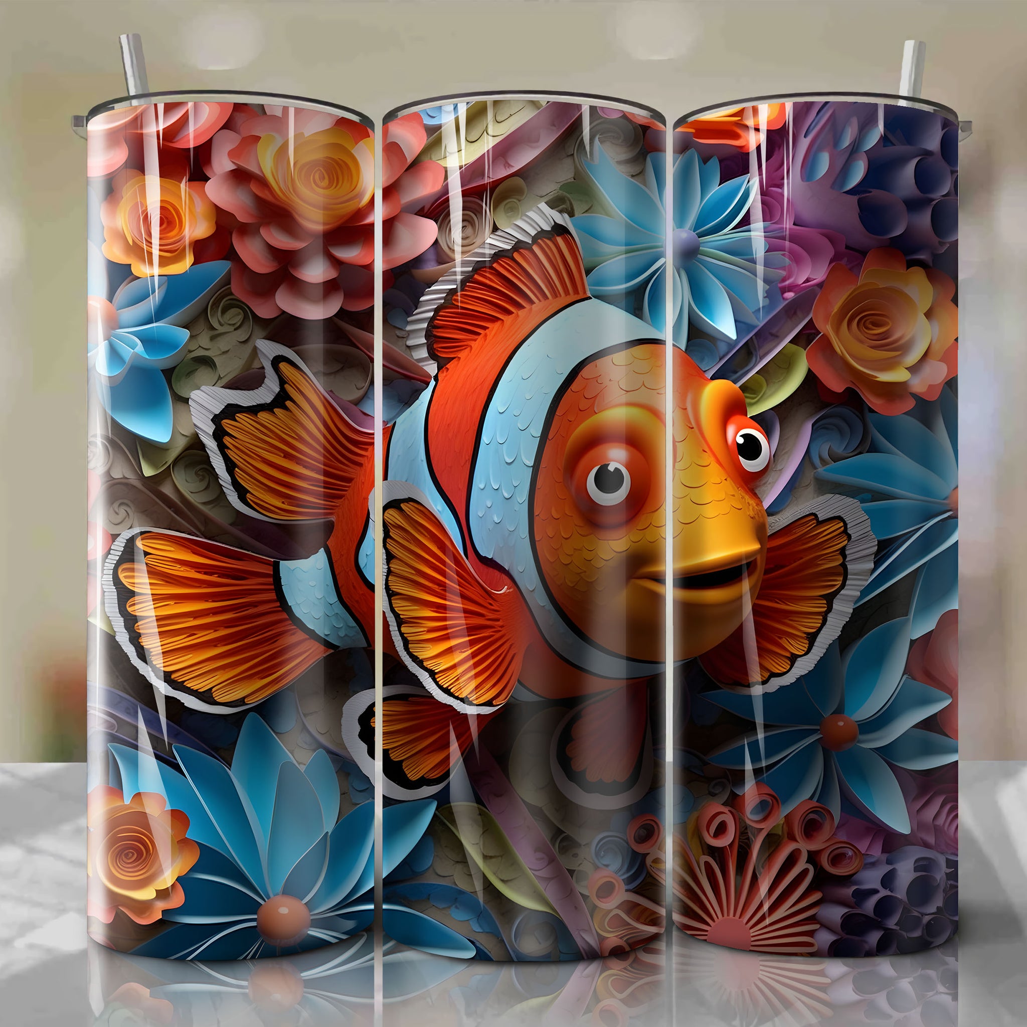 Nigel 3D Floral Skinny Tumbler 20oz Wrap PNG - Sublimation - Digital Download