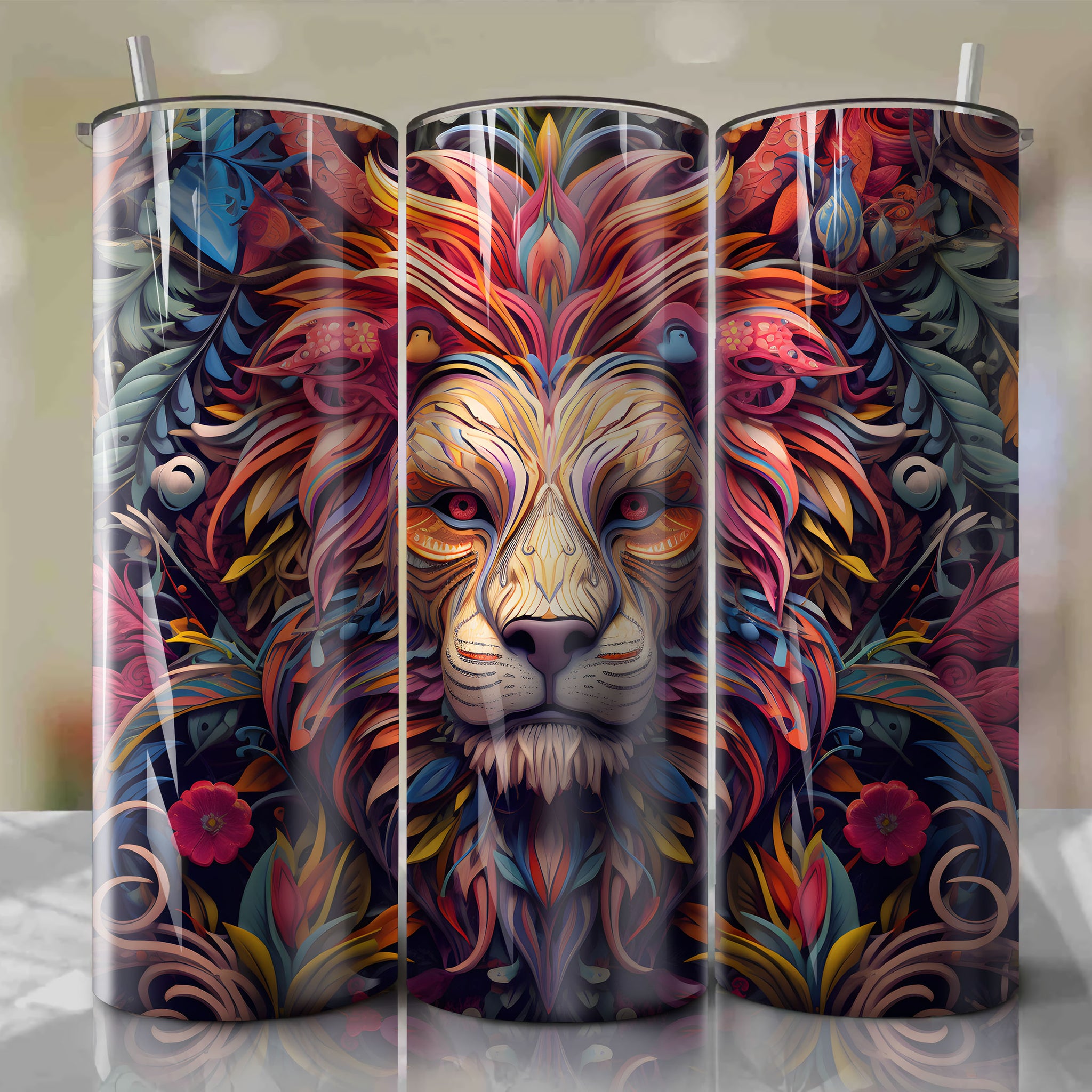 Timon 3D Floral Skinny Tumbler 20oz Wrap PNG - Sublimation - Digital Download