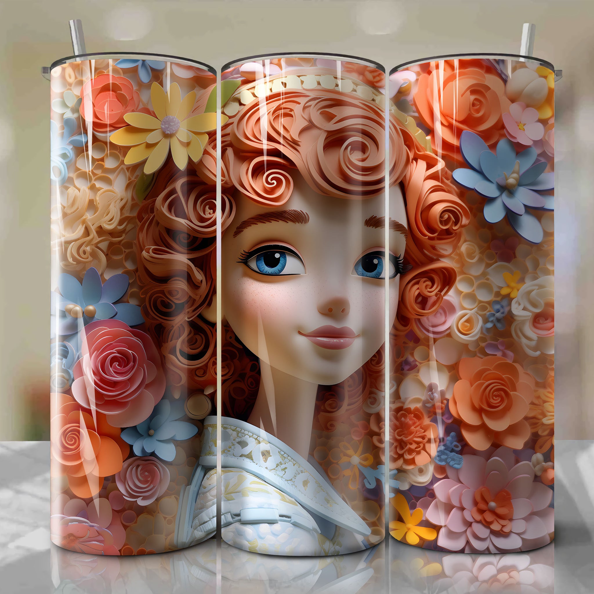 Gabby Gabby 3D Floral Skinny Tumbler 20oz Wrap PNG - Sublimation - Digital Download