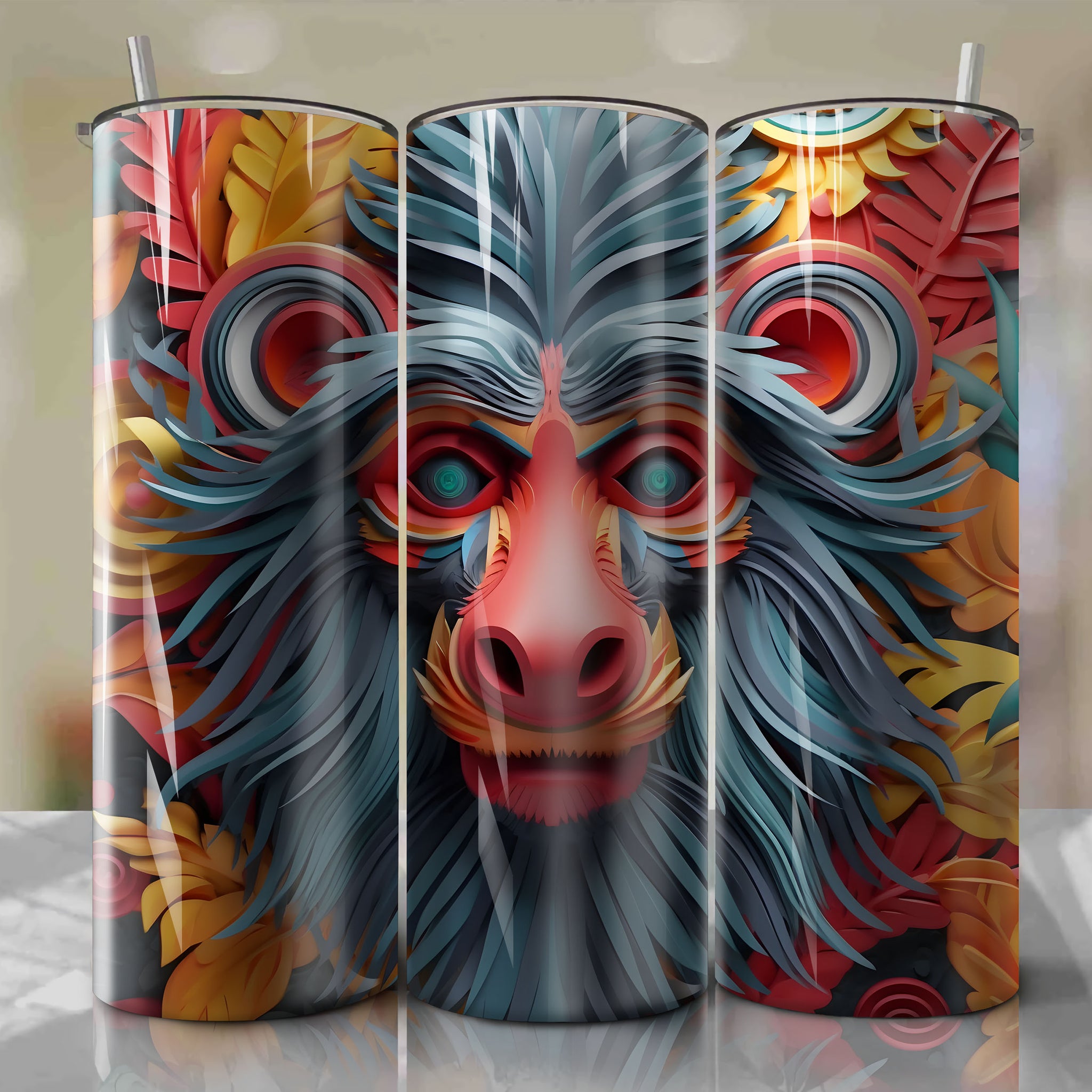 Rafiki 3D Floral Skinny Tumbler 20oz Wrap PNG - Sublimation - Digital Download