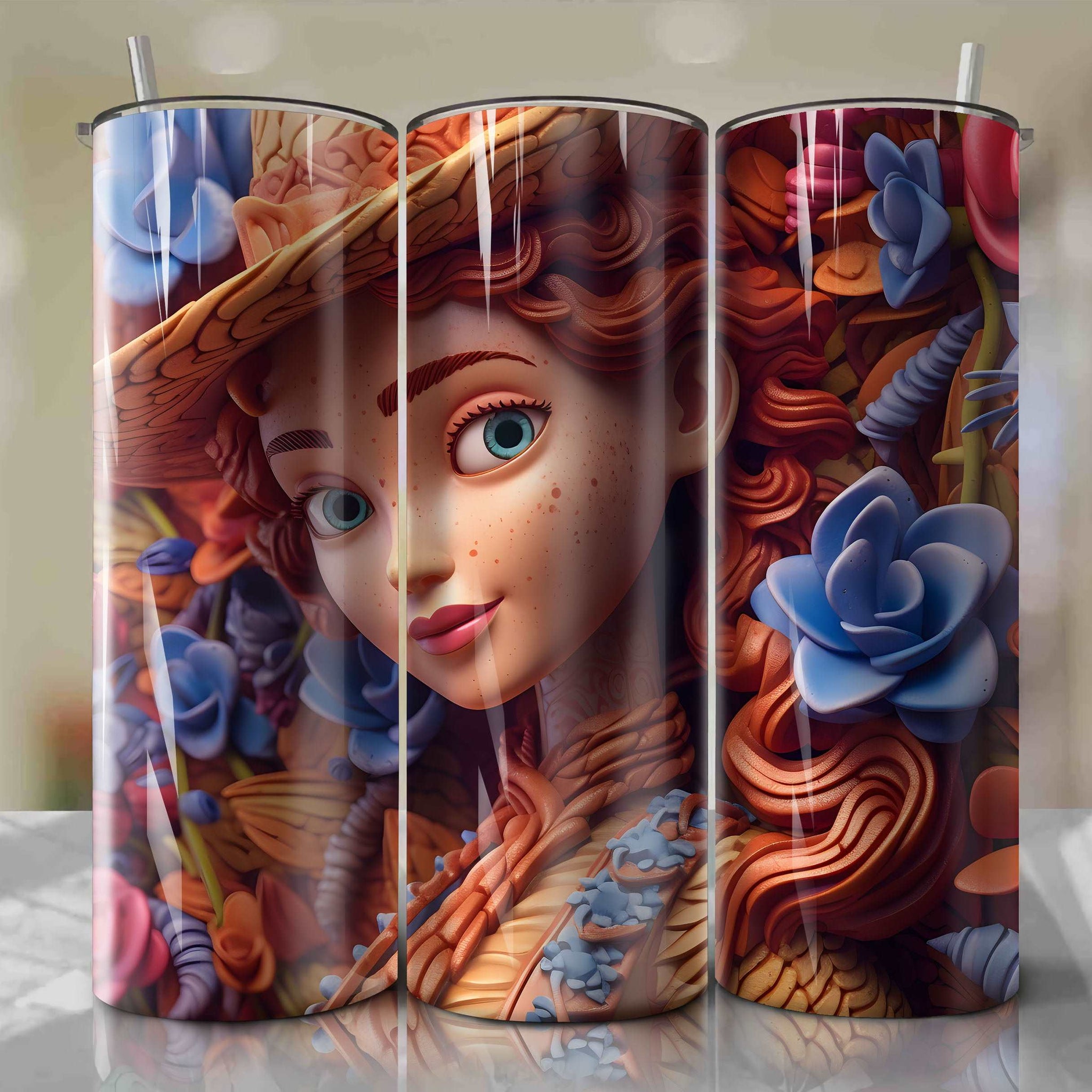 Bonnie 3D Floral Skinny Tumbler 20oz Wrap PNG - Sublimation - Digital Download