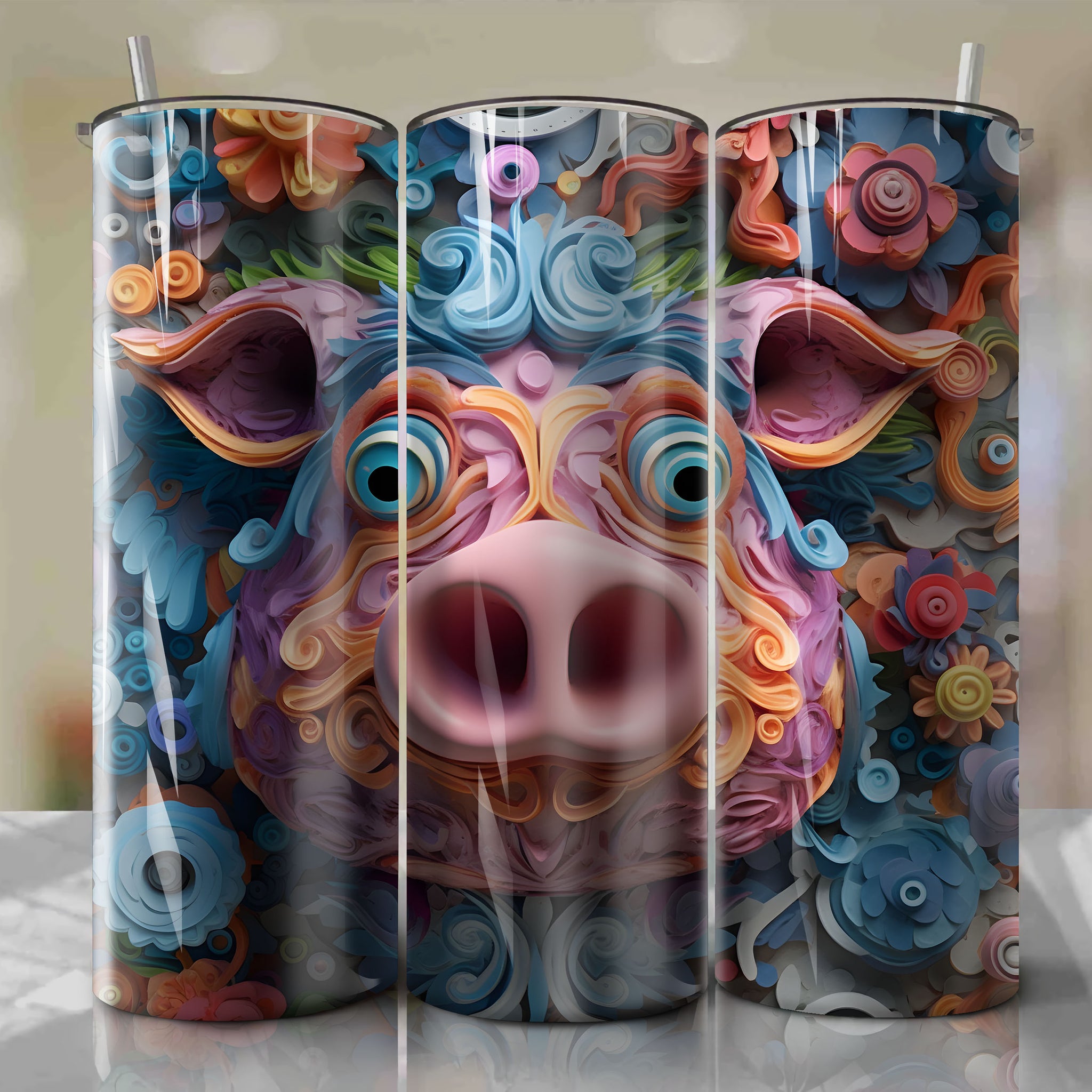 Hamm 3D Floral Skinny Tumbler 20oz Wrap PNG - Sublimation - Digital Download