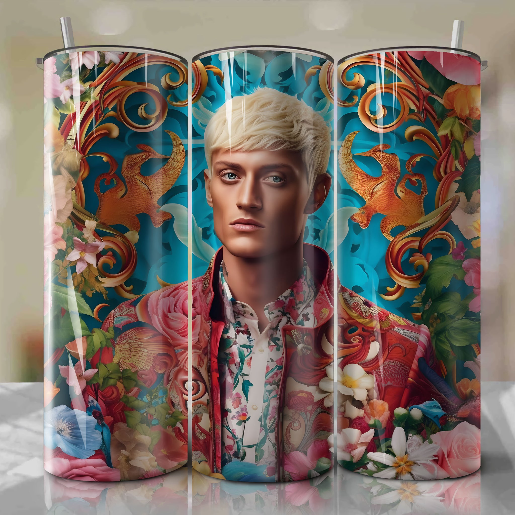 Dante 3D Floral Skinny Tumbler 20oz Wrap PNG - Sublimation - Digital Download