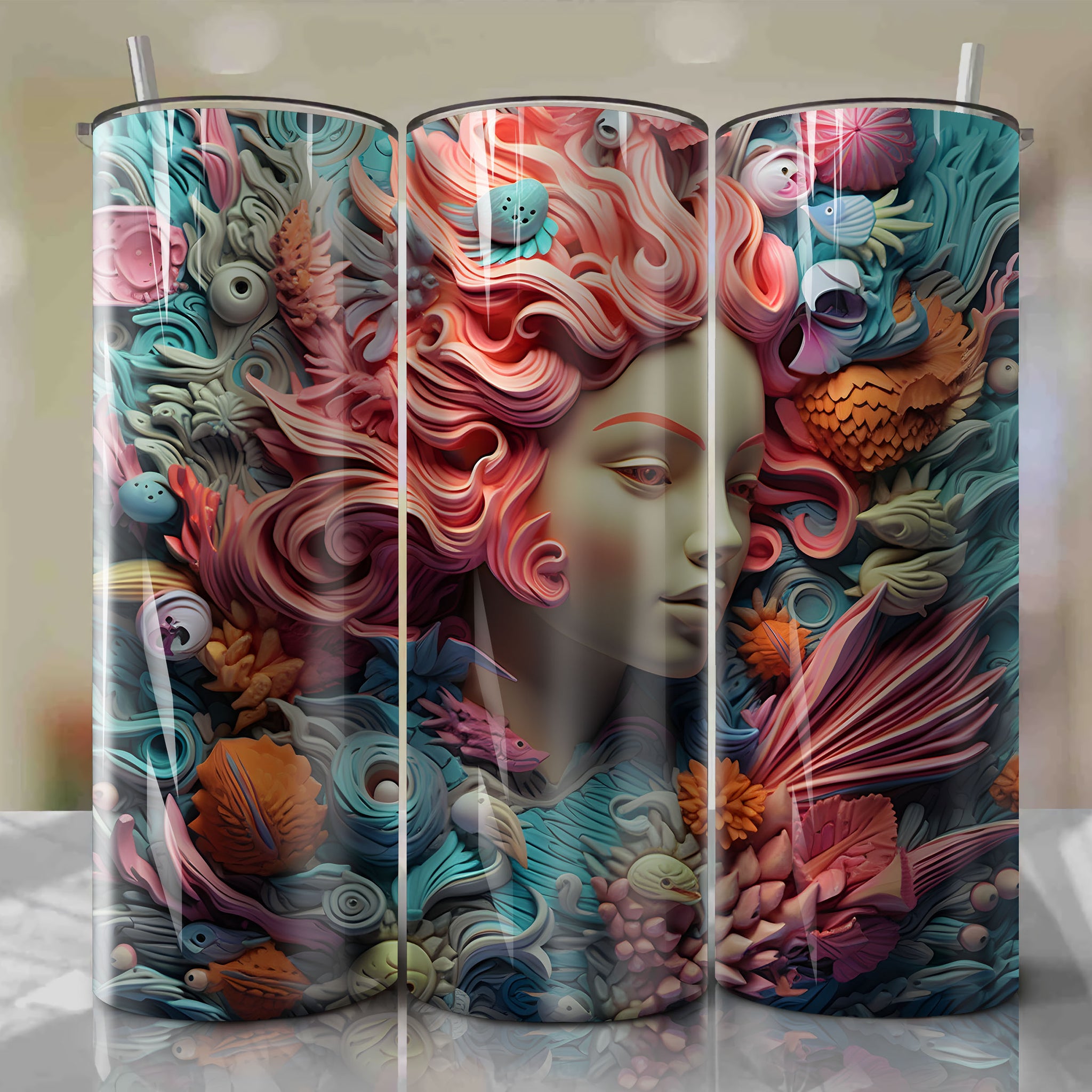 Flotsam and Jetsam 3D Floral Skinny Tumbler 20oz Wrap PNG - Sublimation - Digital Download