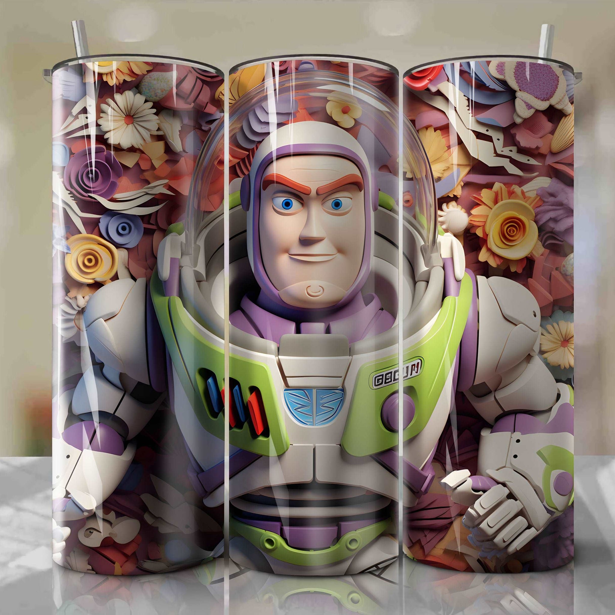 Buzz Lightyear 3D Floral Skinny Tumbler 20oz Wrap PNG - Sublimation - Digital Download