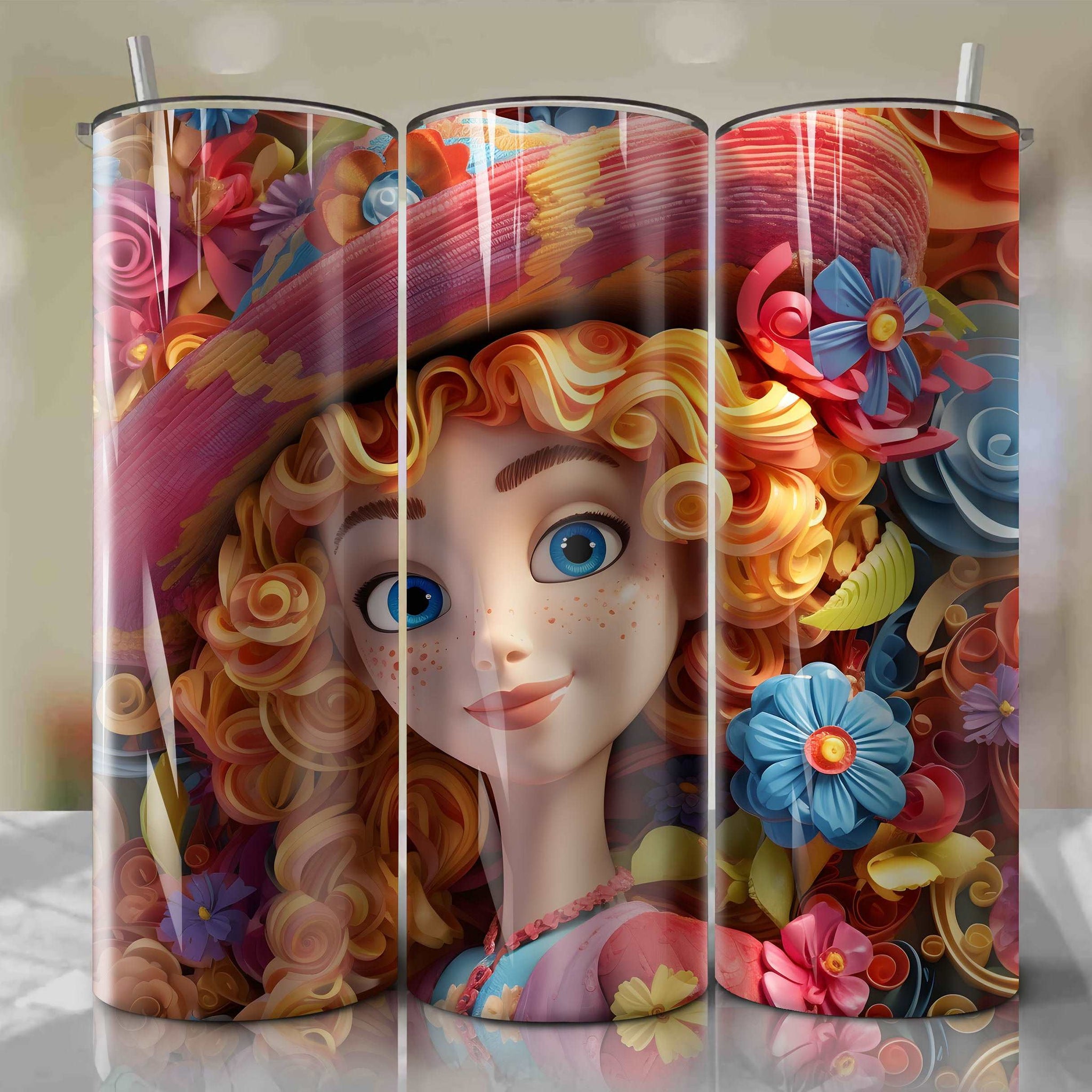 Dolly 3D Floral Skinny Tumbler 20oz Wrap PNG - Sublimation - Digital Download