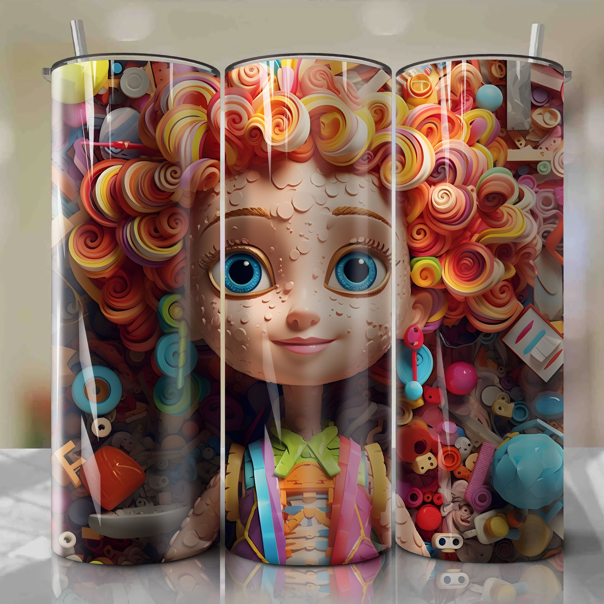 Dolly 3D Floral Skinny Tumbler 20oz Wrap PNG - Sublimation - Digital Download