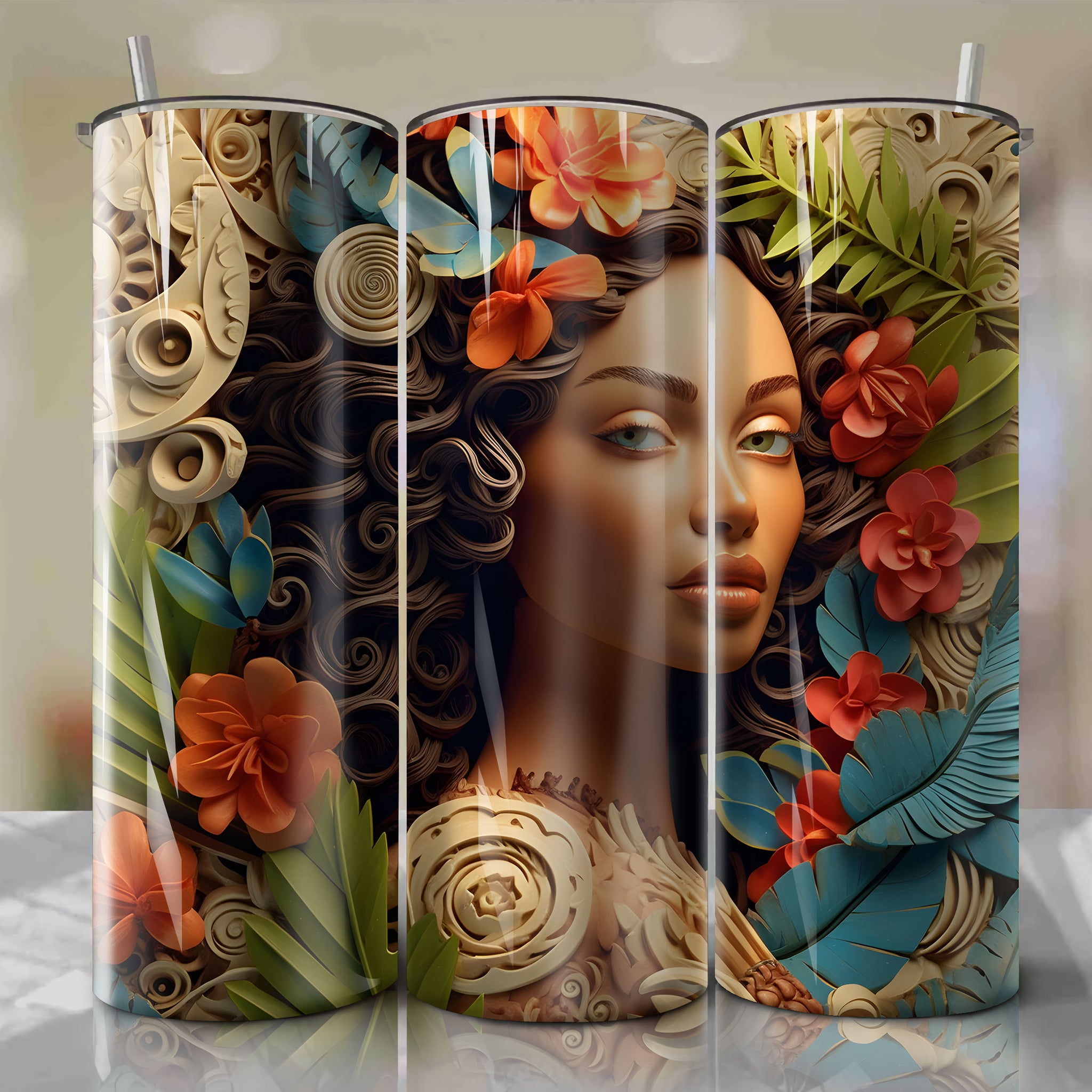 Moana 3D Floral Skinny Tumbler 20oz Wrap PNG - Sublimation - Digital Download