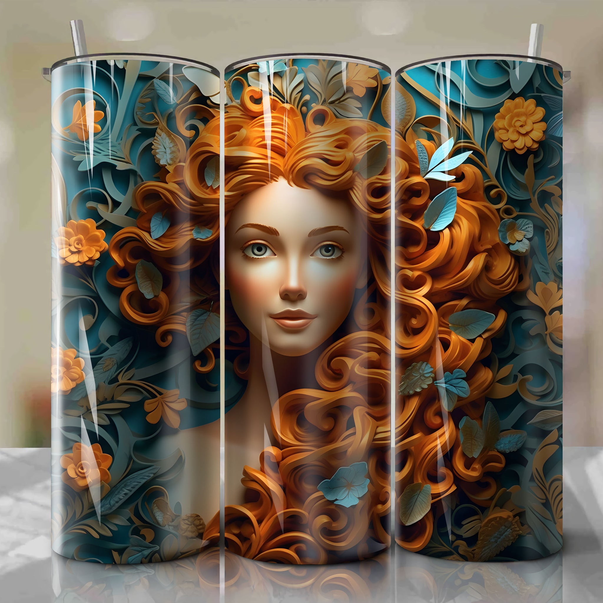 Merida 3D Floral Skinny Tumbler 20oz Wrap PNG - Sublimation - Digital Download