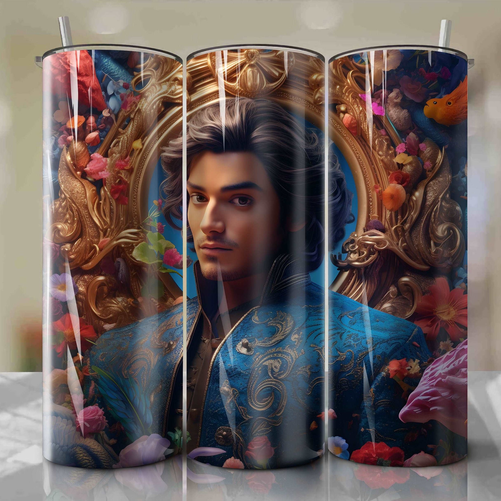 Aladdin 3D Floral Skinny Tumbler 20oz Wrap PNG - Sublimation - Digital Download