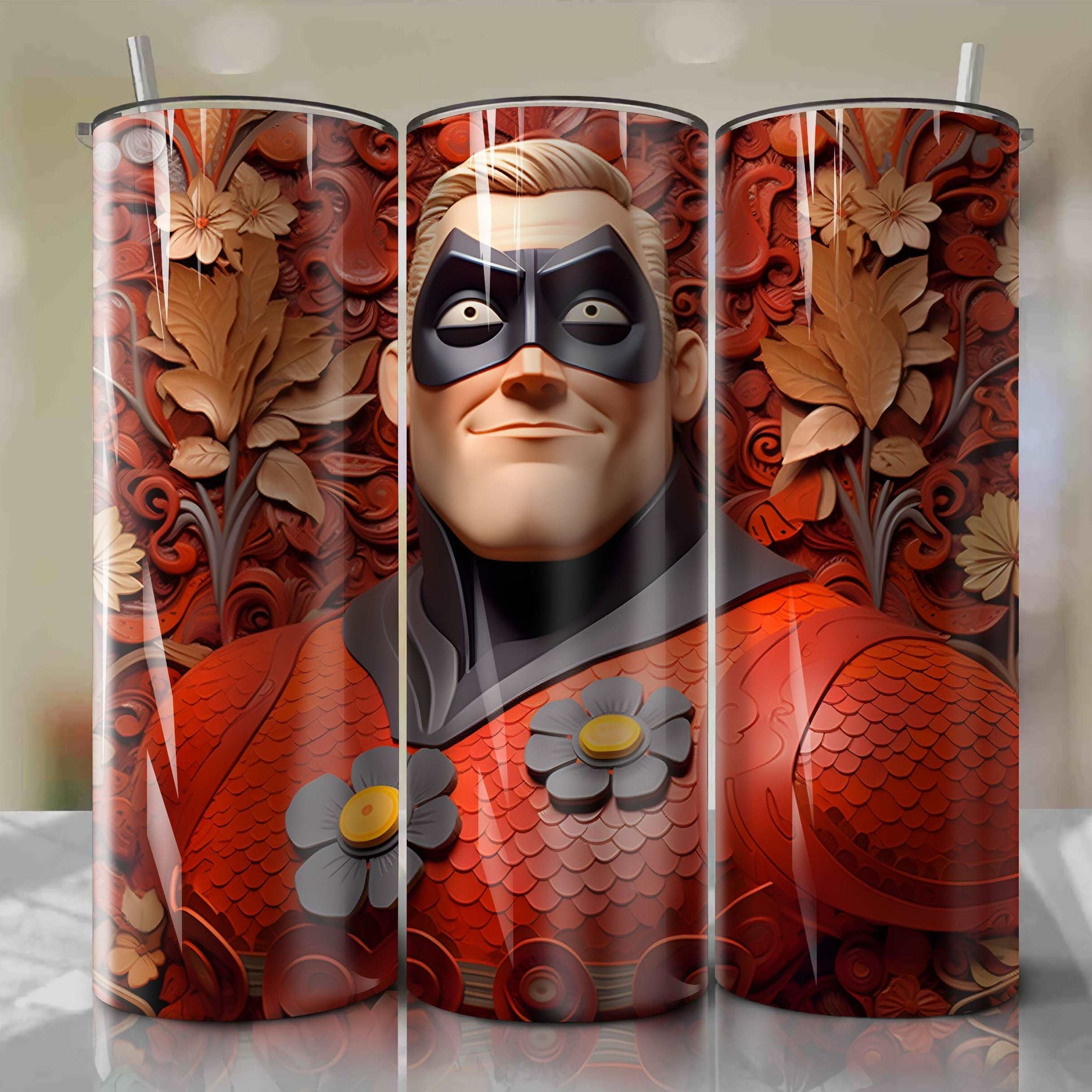 Mr. Incredible 3D Floral Skinny Tumbler 20oz Wrap PNG - Sublimation - Digital Download