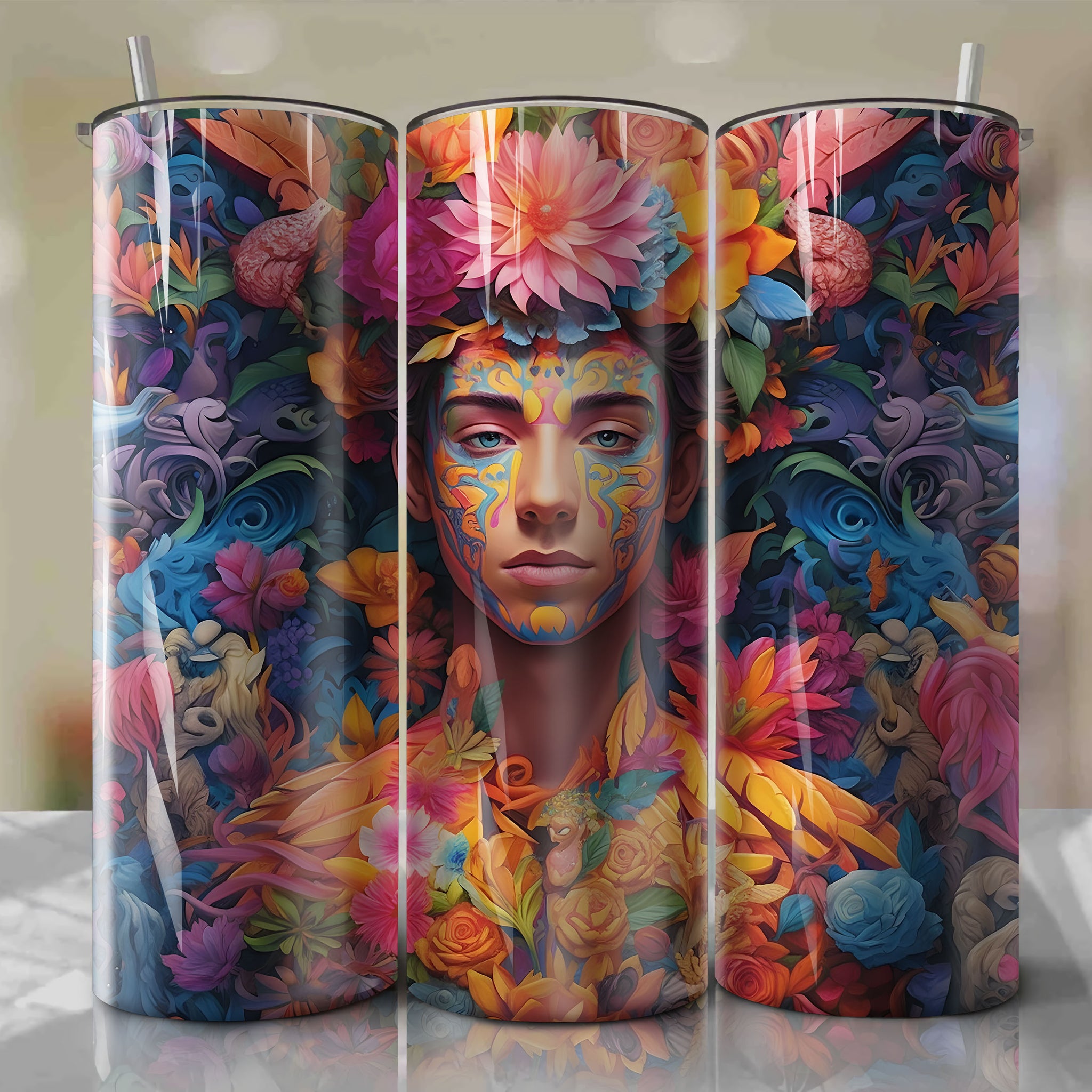 Miguel Rivera 3D Floral Skinny Tumbler 20oz Wrap PNG - Sublimation - Digital Download