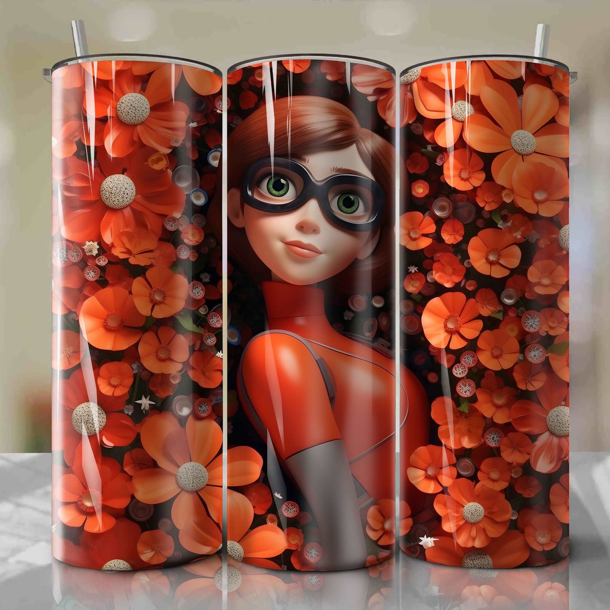 Elastigirl 3D Floral Skinny Tumbler 20oz Wrap PNG - Sublimation - Digital Download