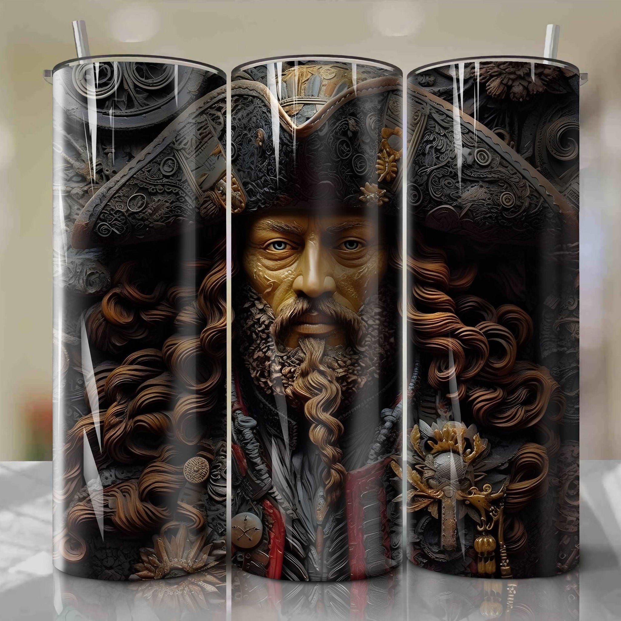 Hector Barbossa 3D Floral Skinny Tumbler 20oz Wrap PNG - Sublimation - Digital Download