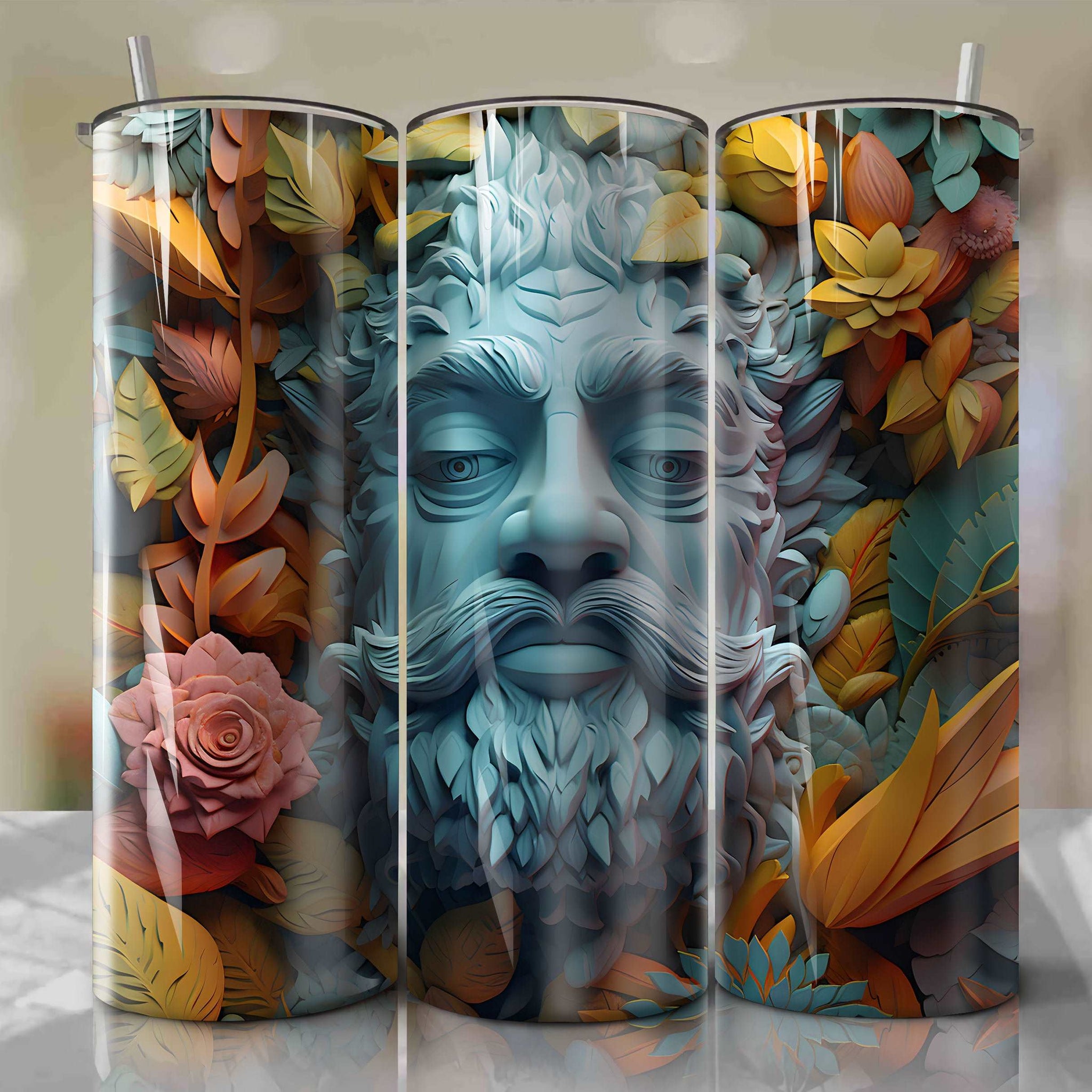 Oaken 3D Floral Skinny Tumbler 20oz Wrap PNG - Sublimation - Digital Download