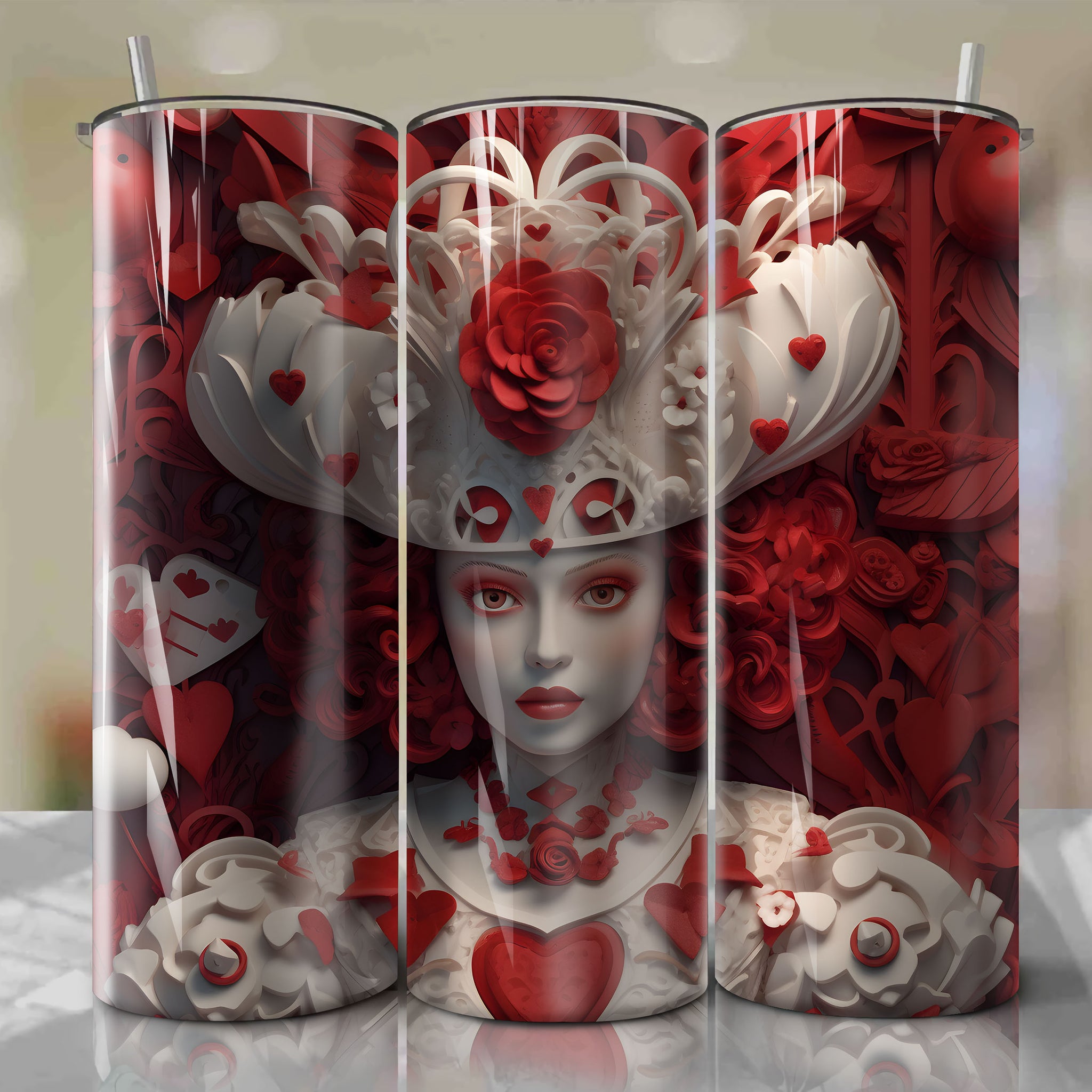 Alice in Wonderland - Queen of Hearts 3D Wooden Skinny Tumbler 20oz Wr