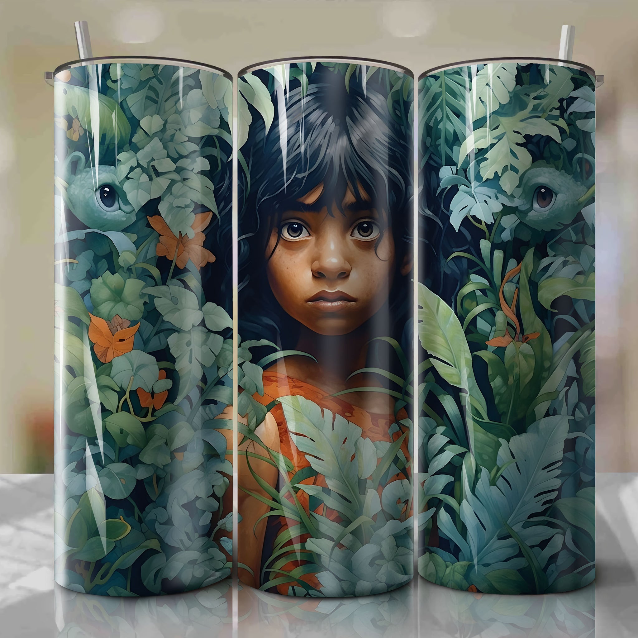 Mowgli 3D Floral Skinny Tumbler 20oz Wrap PNG - Sublimation - Digital Download