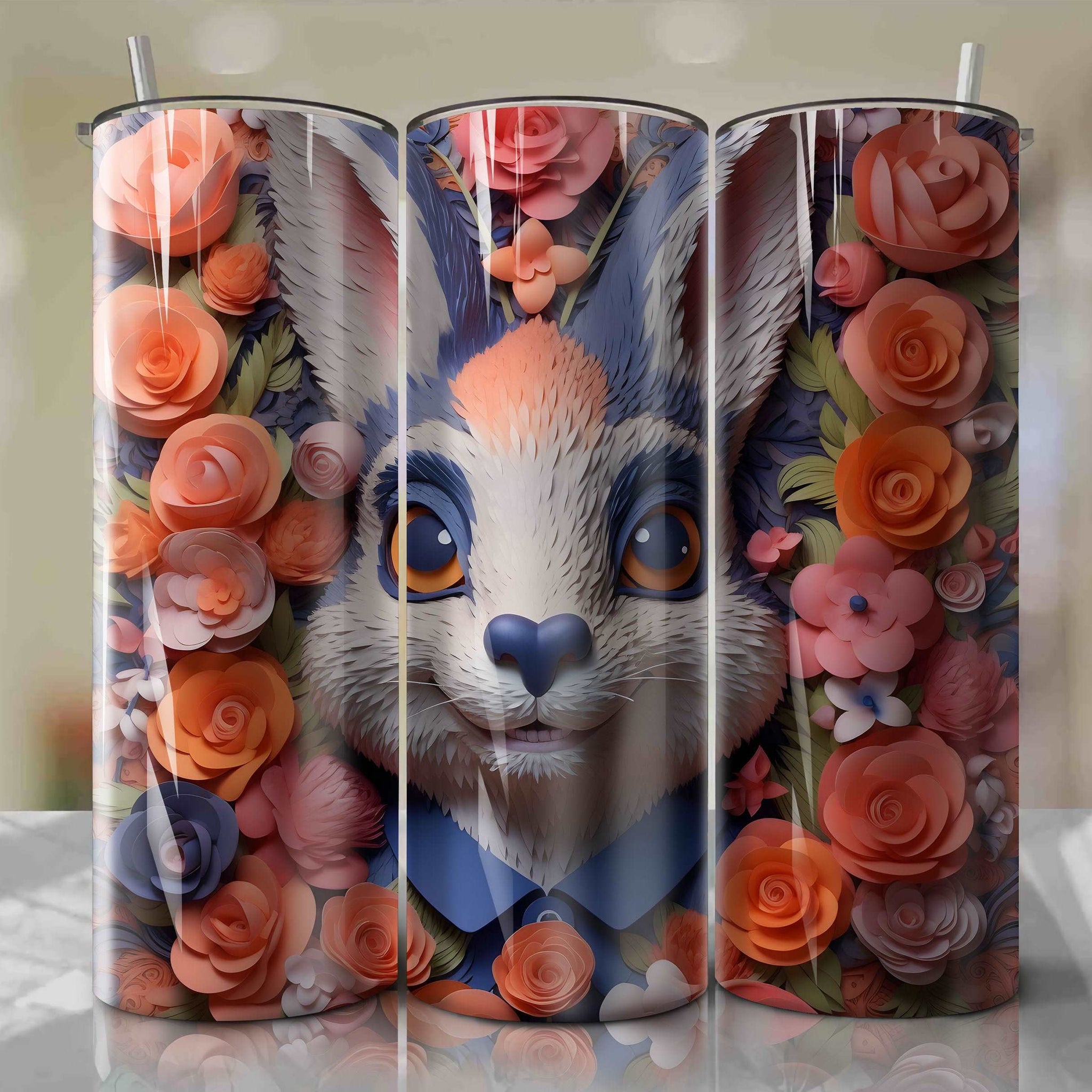 Judy Hopps 3D Floral Skinny Tumbler 20oz Wrap PNG - Sublimation - Digital Download