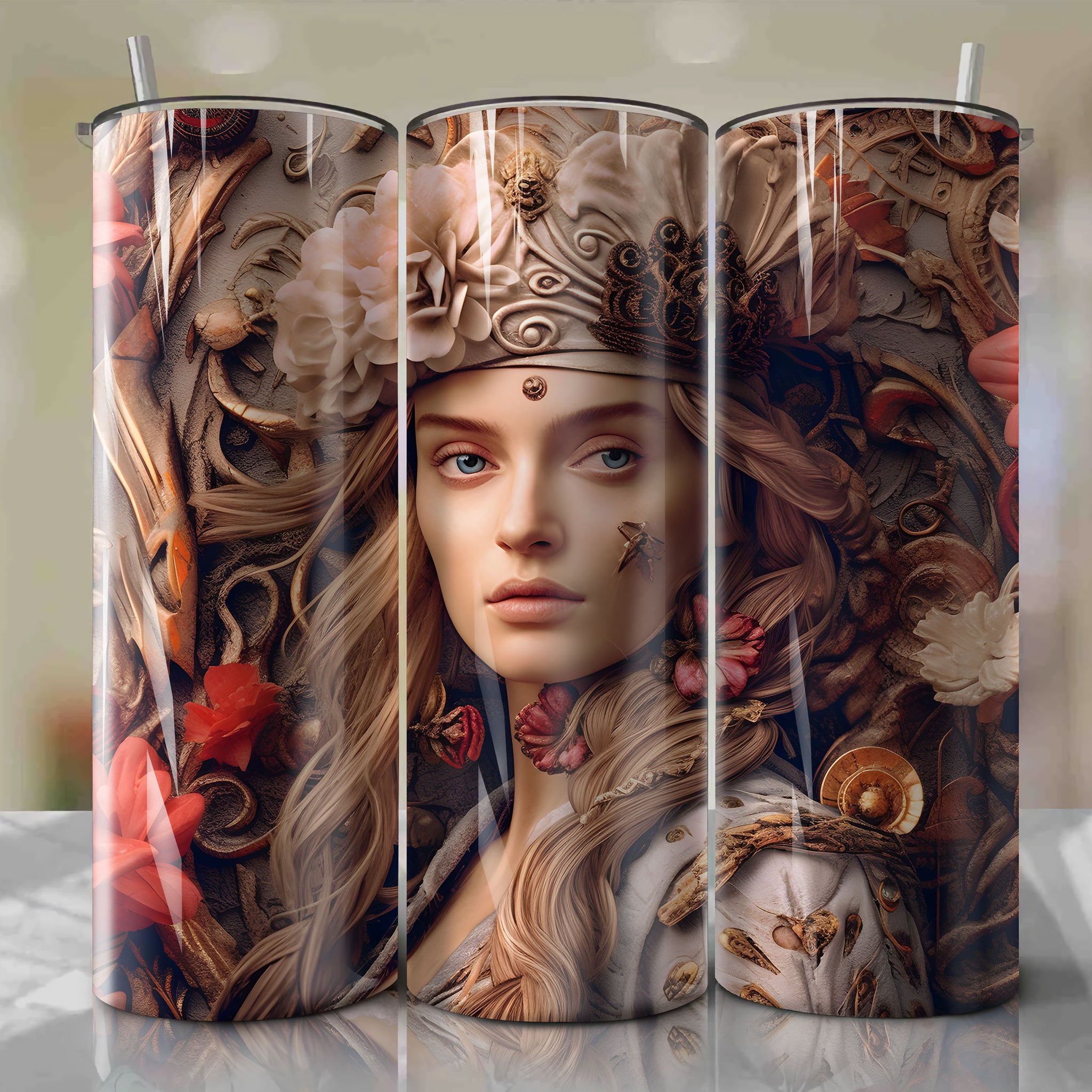 Elizabeth Swann 3D Floral Skinny Tumbler 20oz Wrap PNG - Sublimation - Digital Download