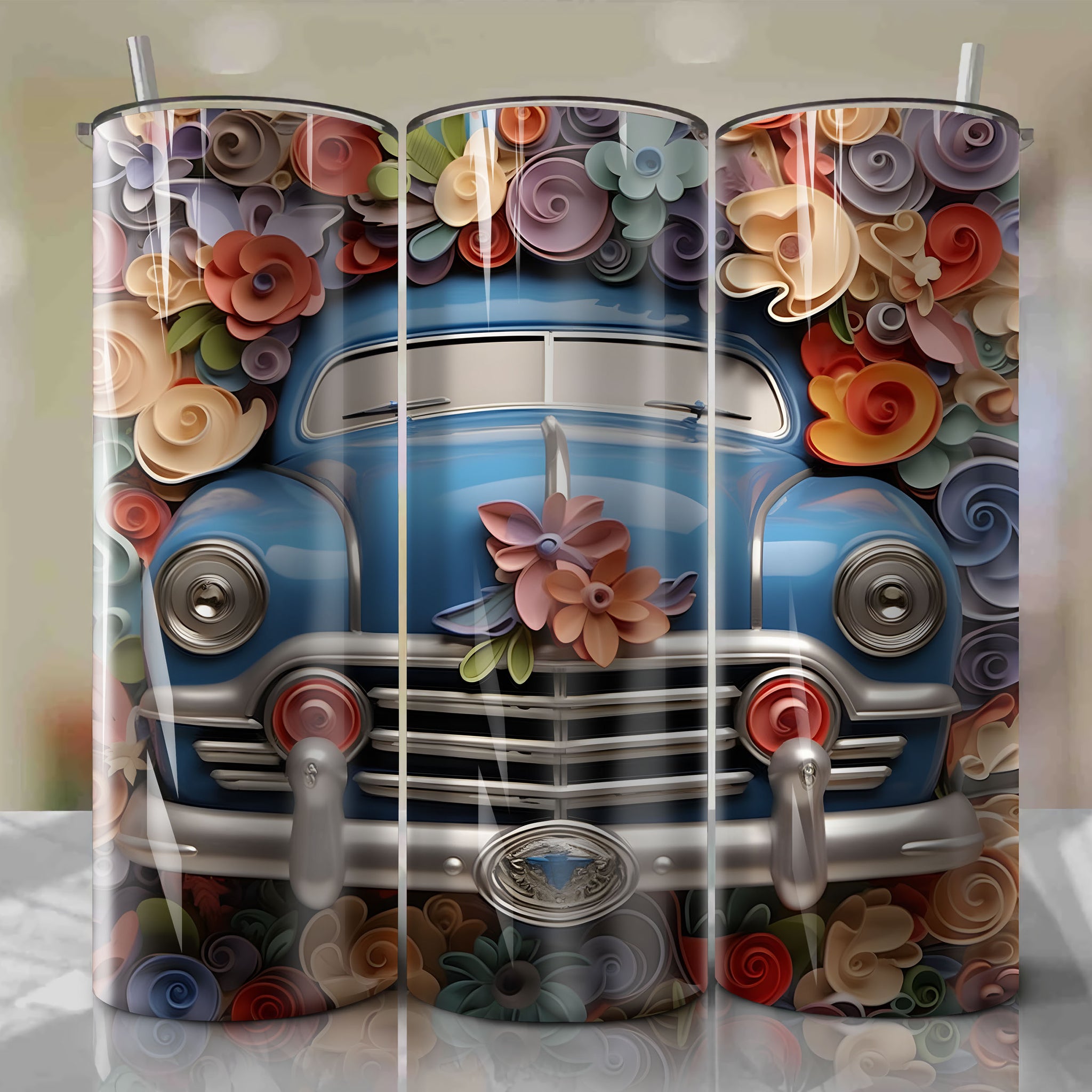 Doc Hudson 3D Floral Skinny Tumbler 20oz Wrap PNG - Sublimation - Digital Download