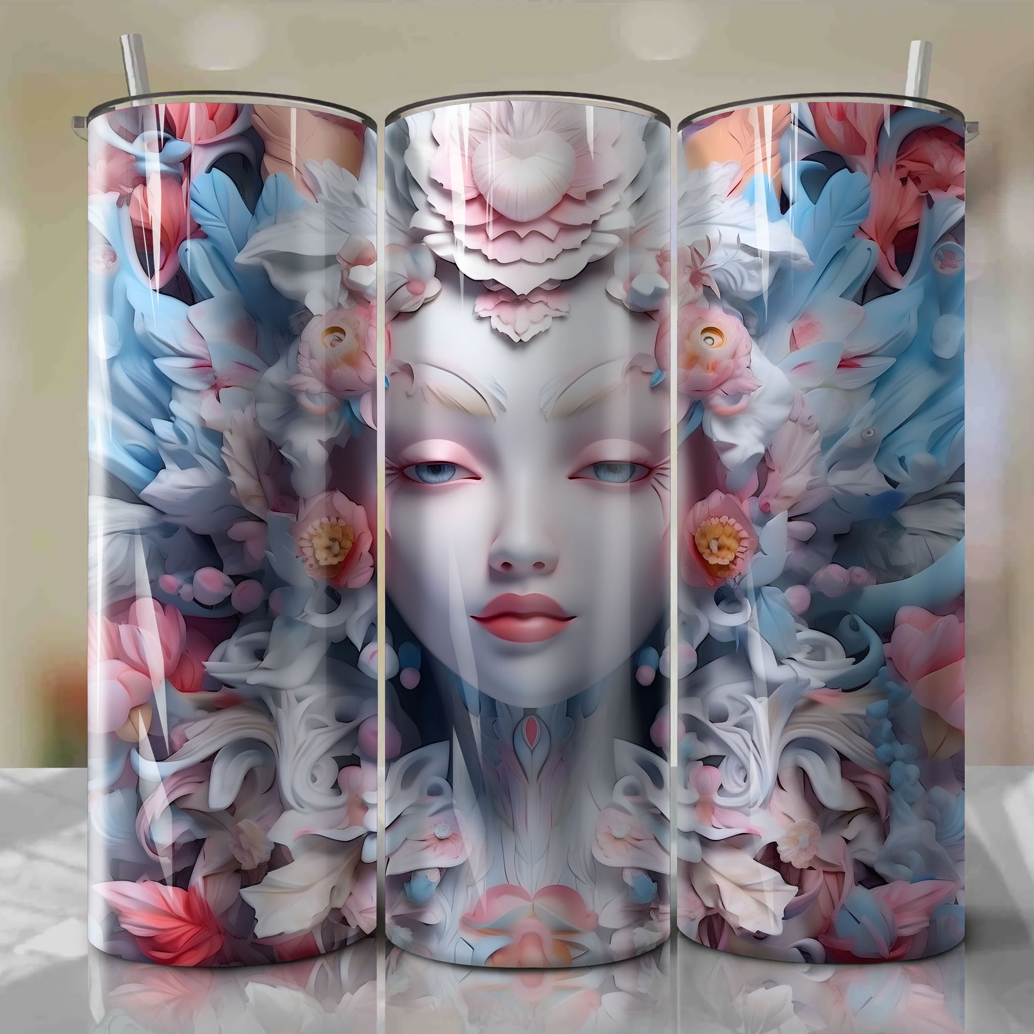 Pabbie 3D Floral Skinny Tumbler 20oz Wrap PNG - Sublimation - Digital Download