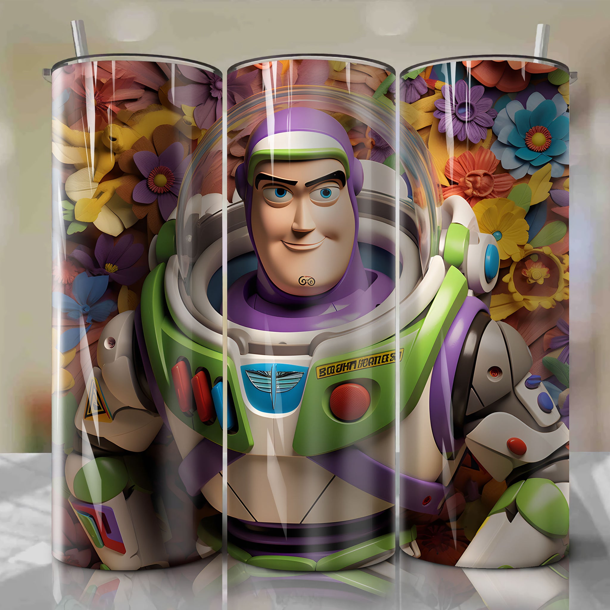 Buzz Lightyear 3D Floral Skinny Tumbler 20oz Wrap PNG - Sublimation - Digital Download