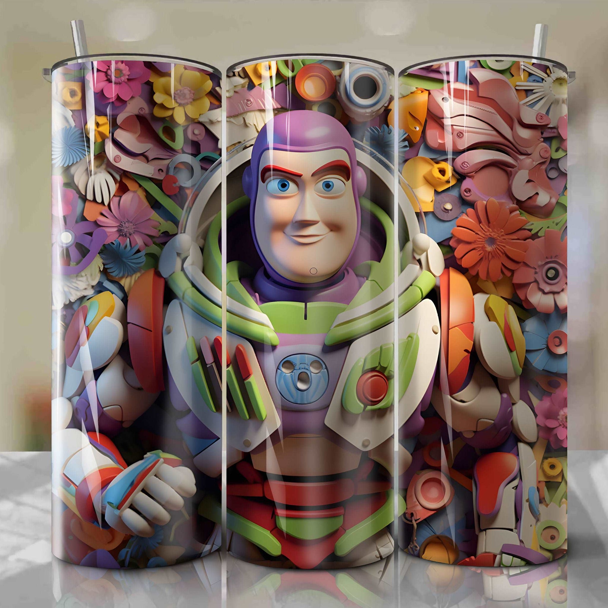 Buzz Lightyear 3D Floral Skinny Tumbler 20oz Wrap PNG - Sublimation - Digital Download