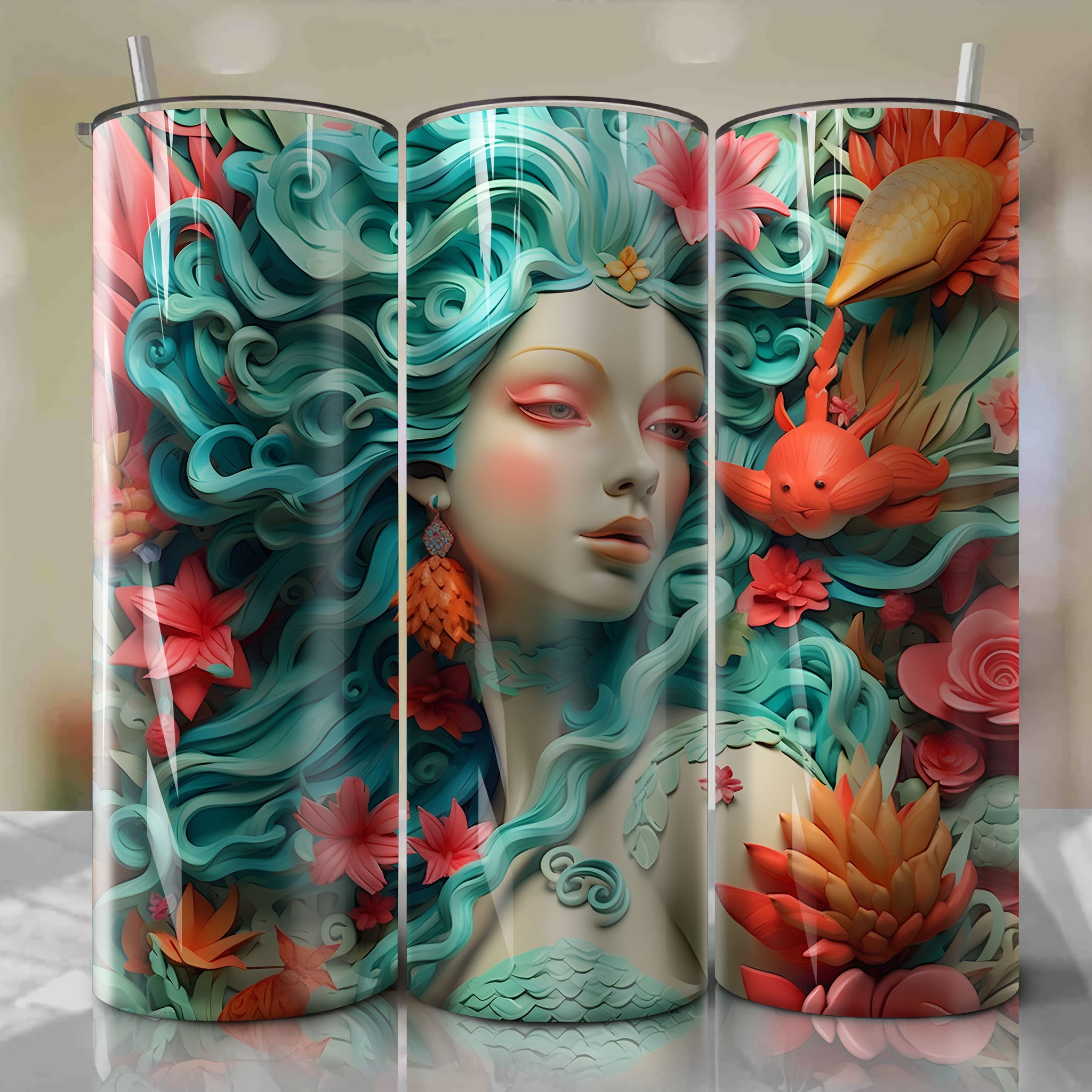 Eric 3D Floral Skinny Tumbler 20oz Wrap PNG - Sublimation - Digital Download