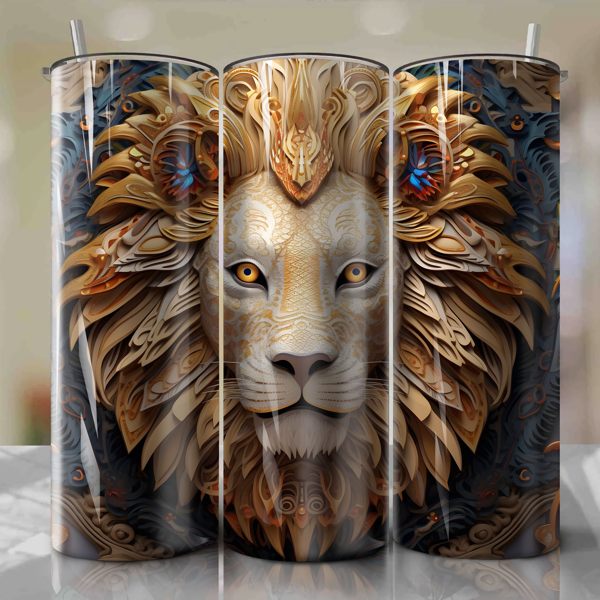 Mufasa 3D Floral Skinny Tumbler 20oz Wrap PNG - Sublimation - Digital Download