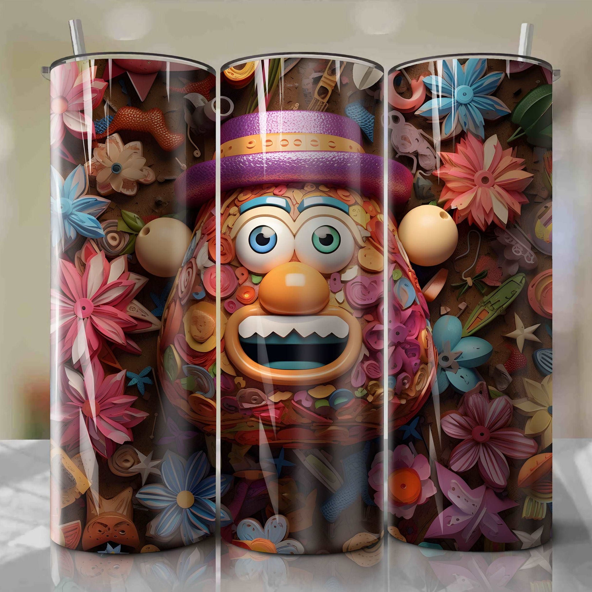 Mr. Potato Head 3D Floral Skinny Tumbler 20oz Wrap PNG - Sublimation - Digital Download