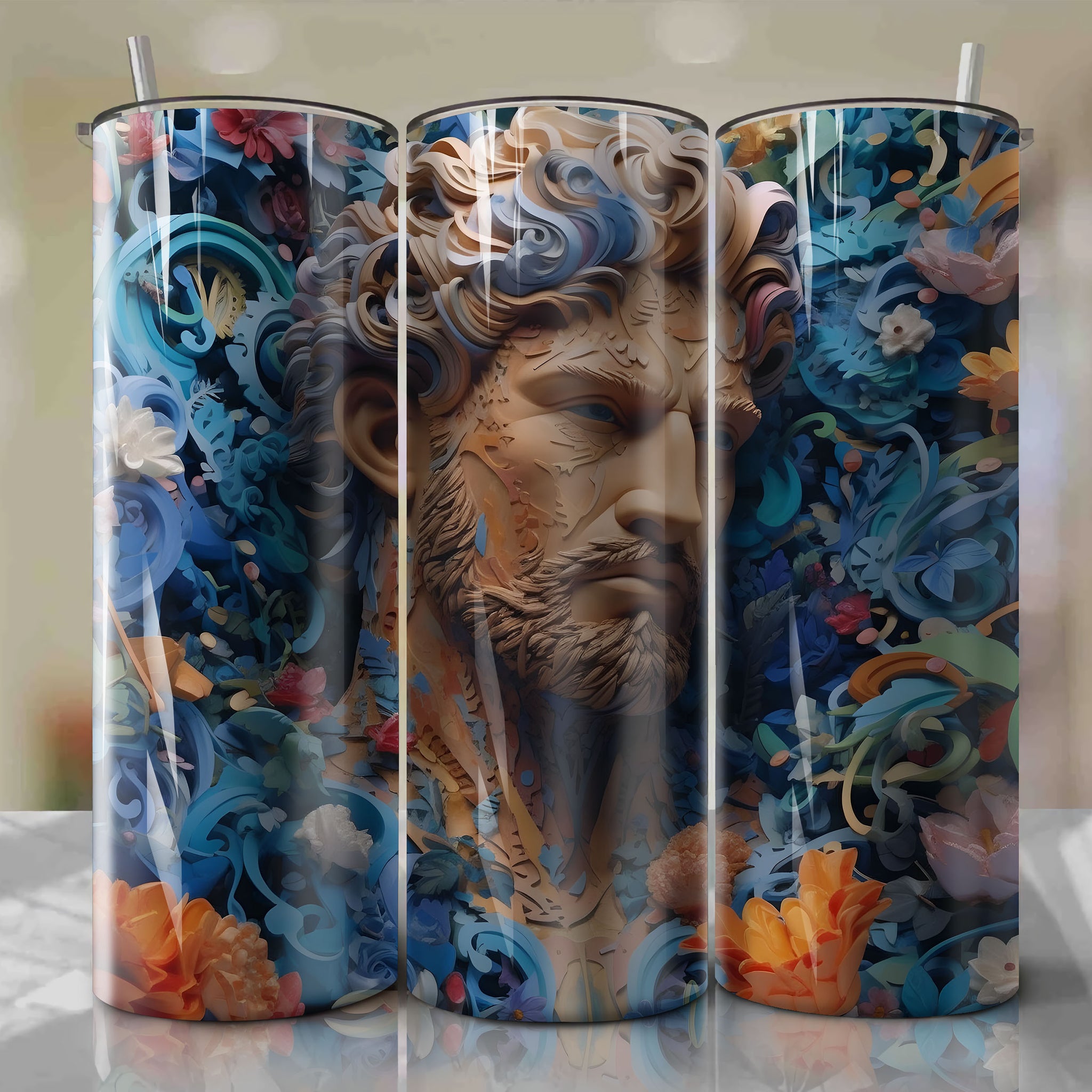 Hercules 3D Floral Skinny Tumbler 20oz Wrap PNG - Sublimation - Digital Download