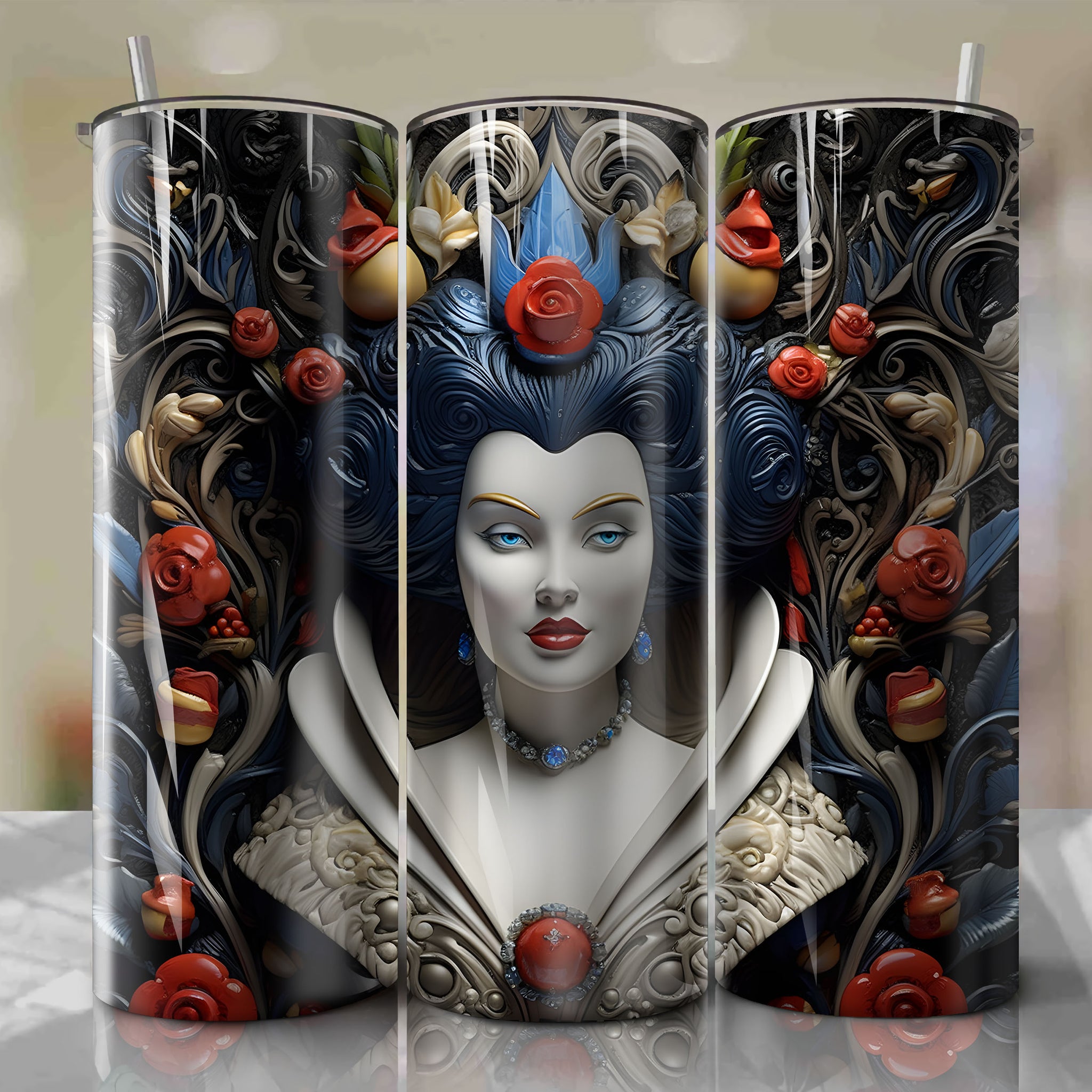 The Evil Queen 3D Floral Skinny Tumbler 20oz Wrap PNG - Sublimation - Digital Download