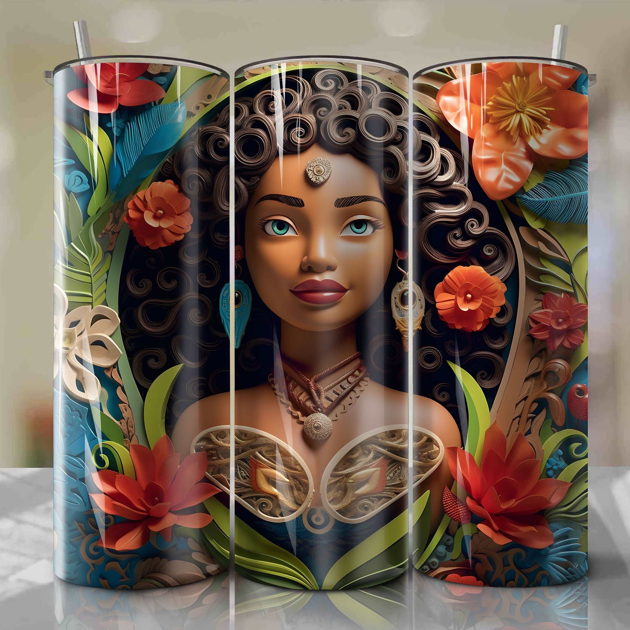 Moana 3D Floral Skinny Tumbler 20oz Wrap PNG - Sublimation - Digital Download