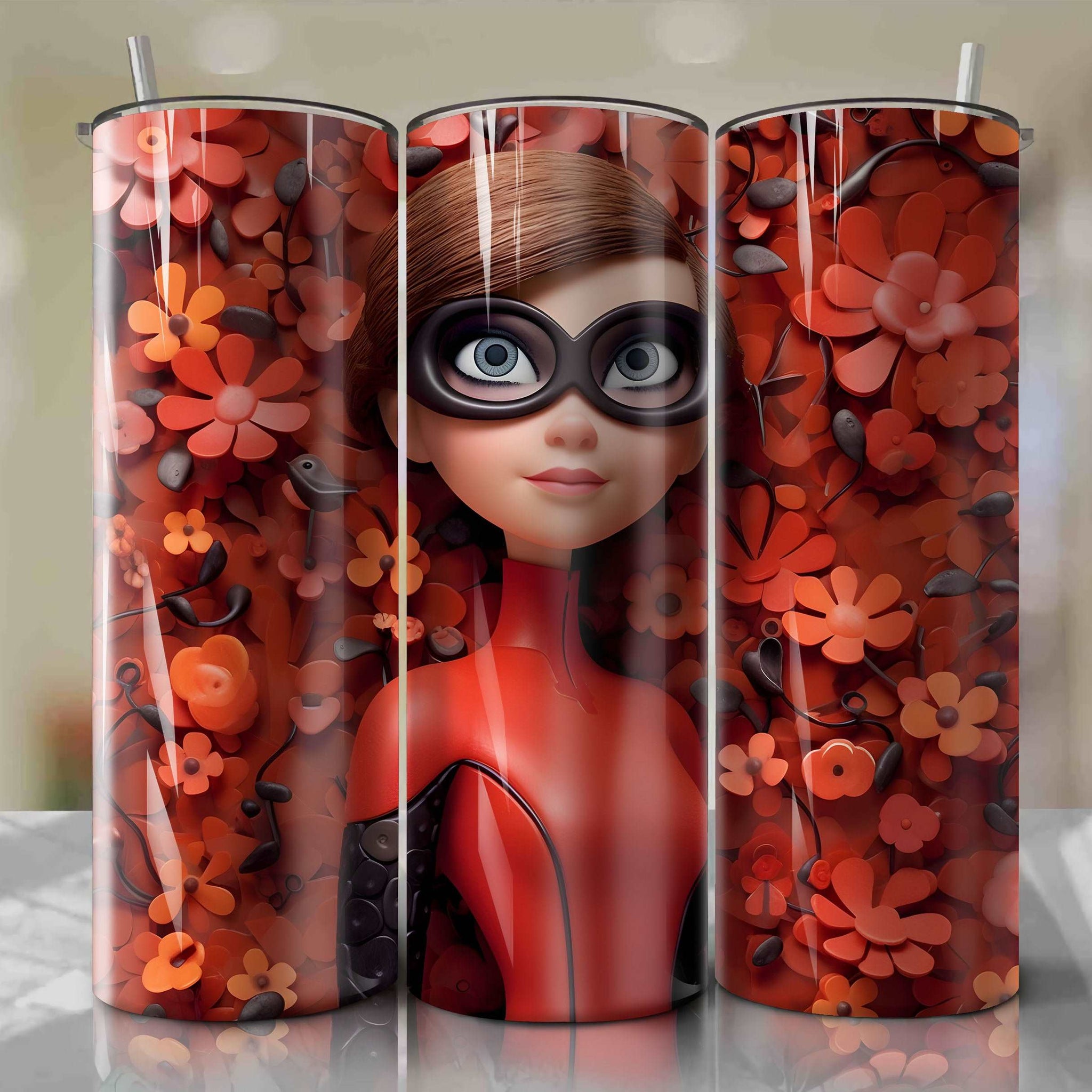 Elastigirl 3D Floral Skinny Tumbler 20oz Wrap PNG - Sublimation - Digital Download