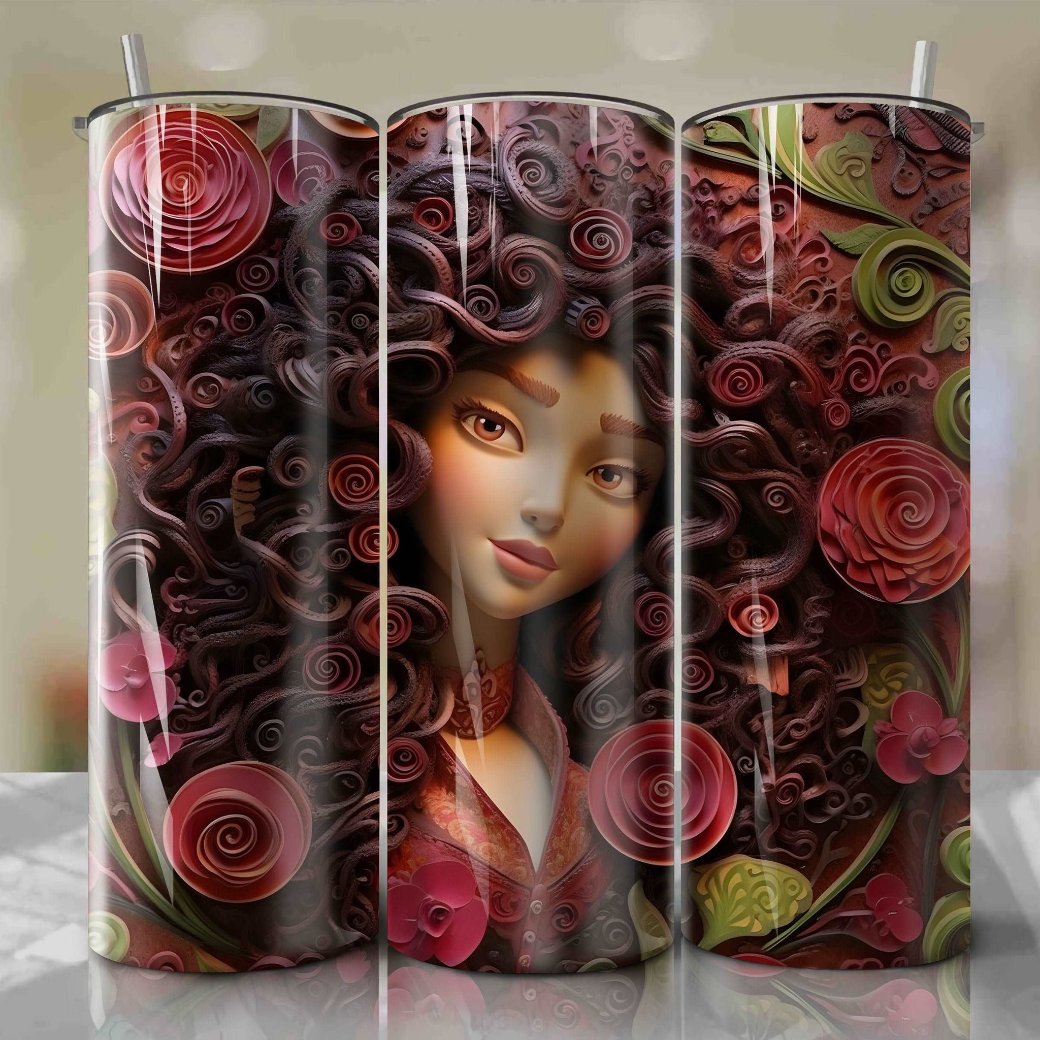 Mother Gothel 3D Floral Skinny Tumbler 20oz Wrap PNG - Sublimation - Digital Download