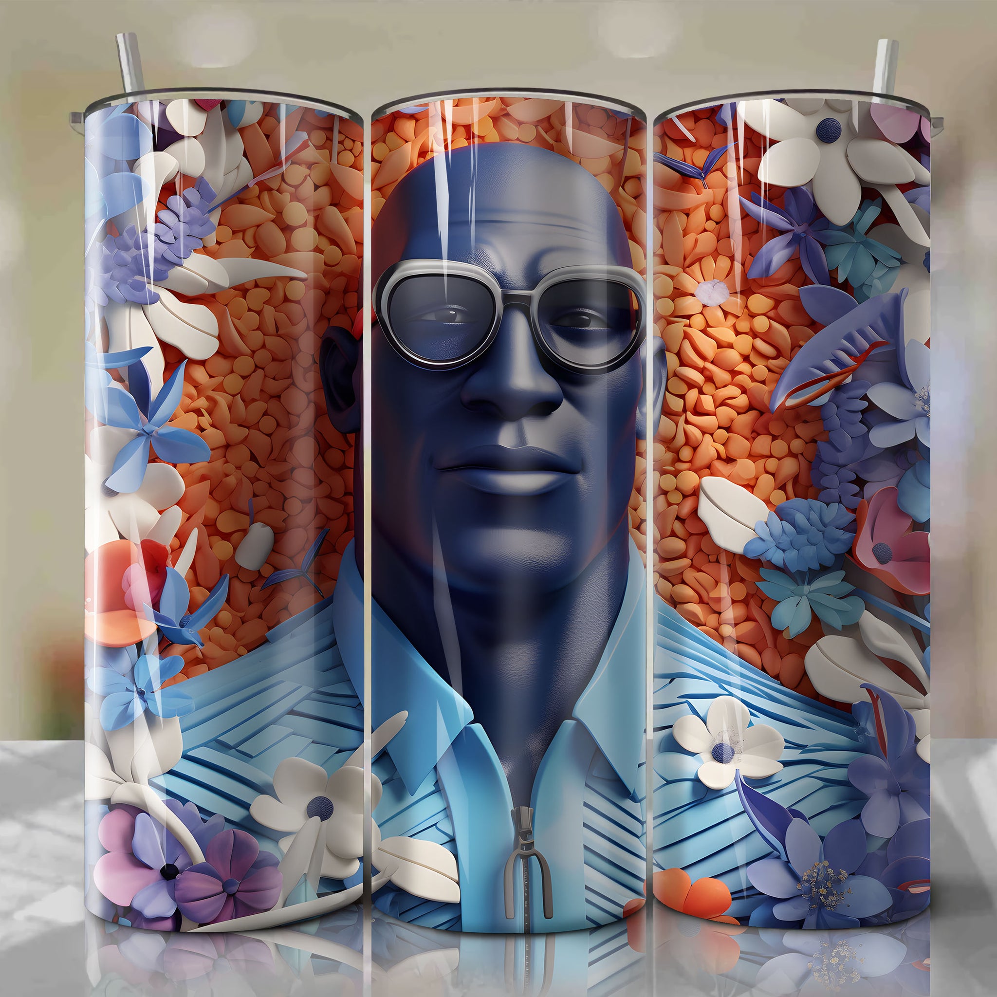 Frozone 3D Floral Skinny Tumbler 20oz Wrap PNG - Sublimation - Digital Download