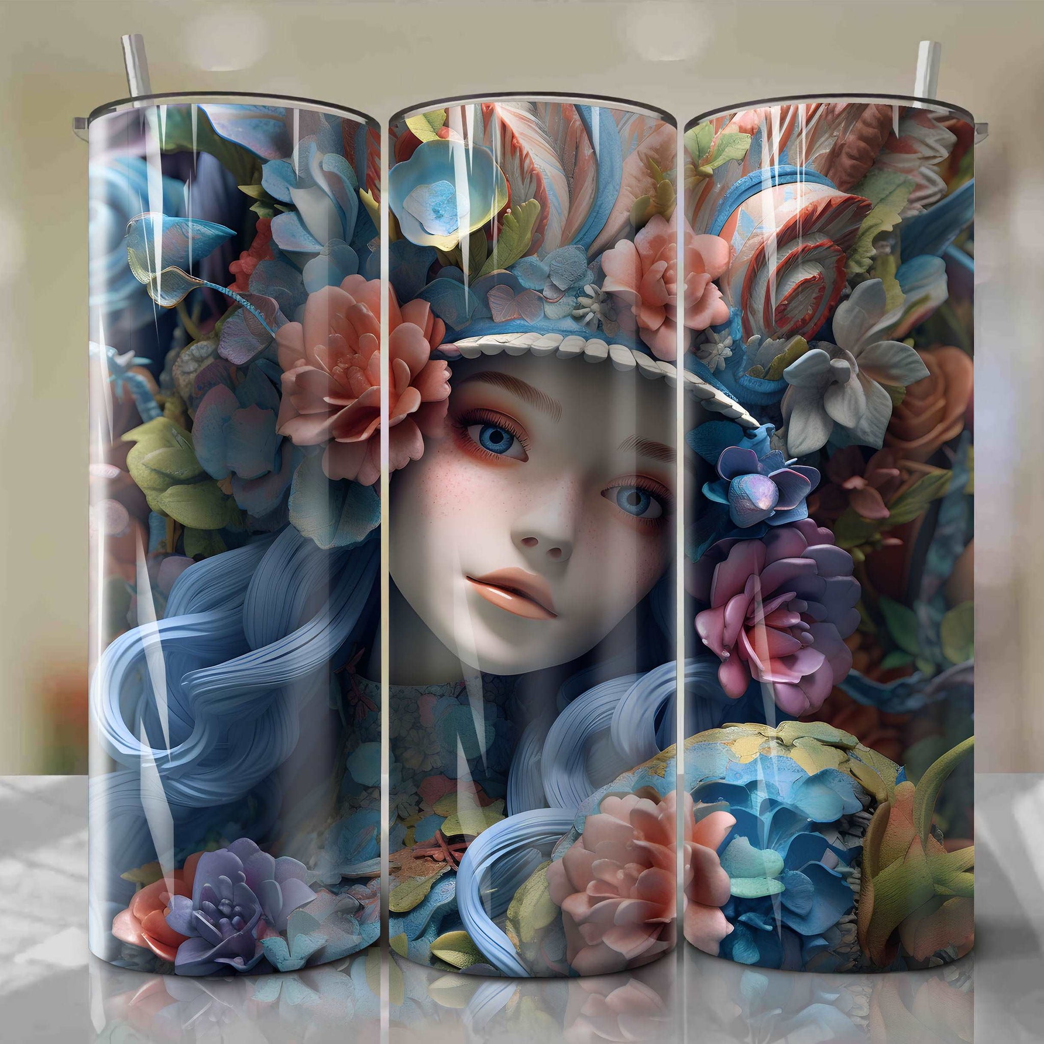 Alice in Wonderland - The Mad Hatter 3D Wooden Skinny Tumbler 20oz Wra