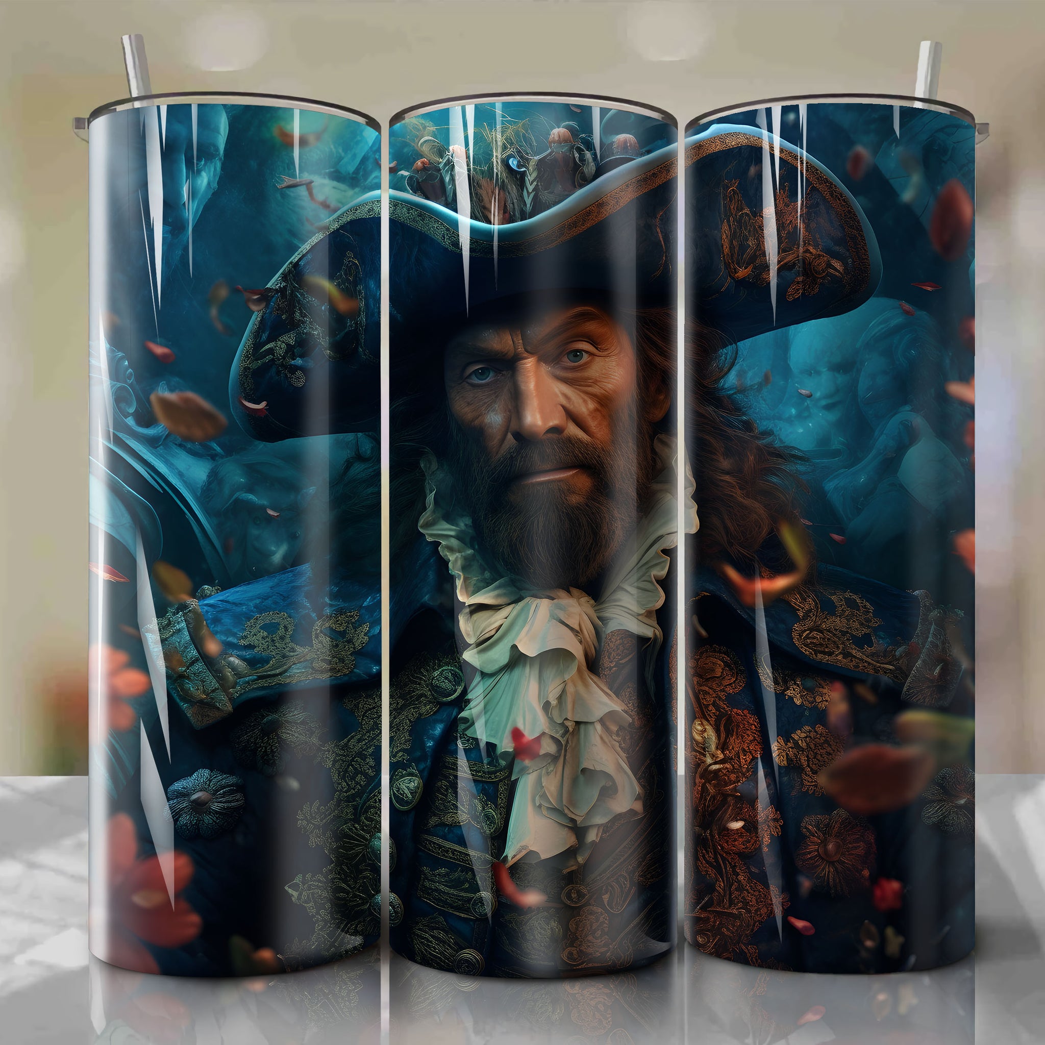 Hector Barbossa 3D Floral Skinny Tumbler 20oz Wrap PNG - Sublimation - Digital Download