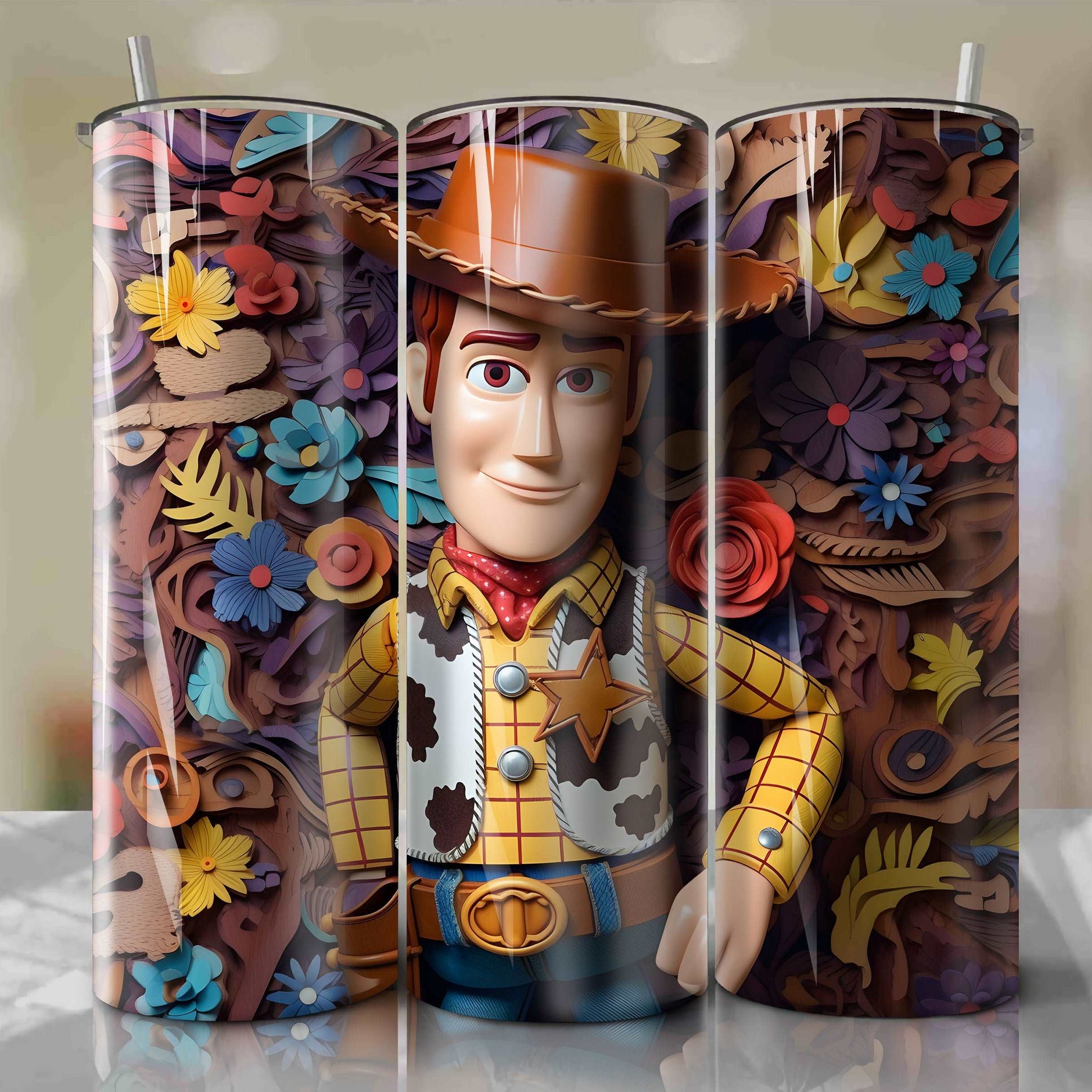 Woody 3D Floral Skinny Tumbler 20oz Wrap PNG - Sublimation - Digital Download